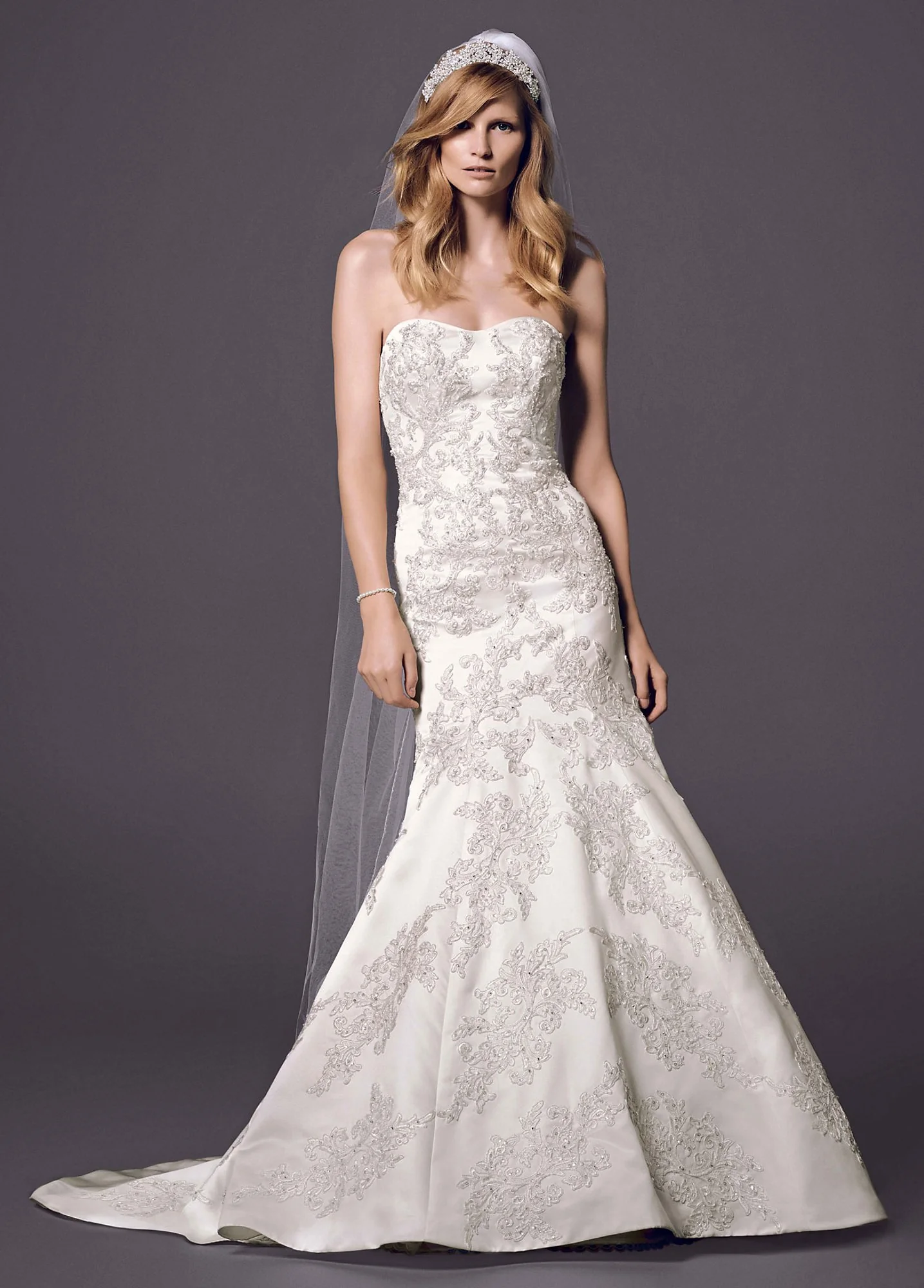 Strapless Satin Trumpet Gown with Lace As-Is - Image 2