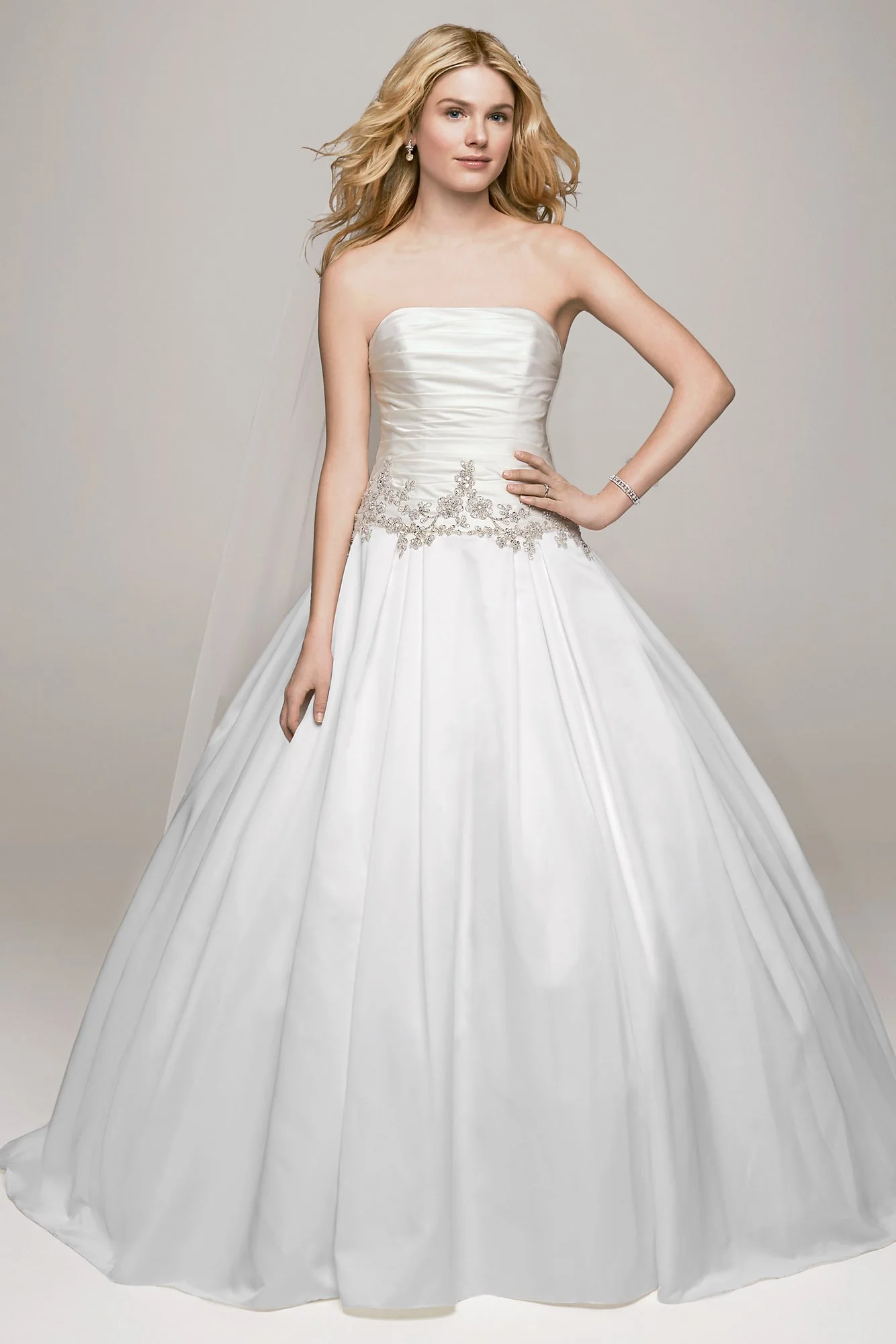 Strapless Satin Wedding Dress with Beaded Accents