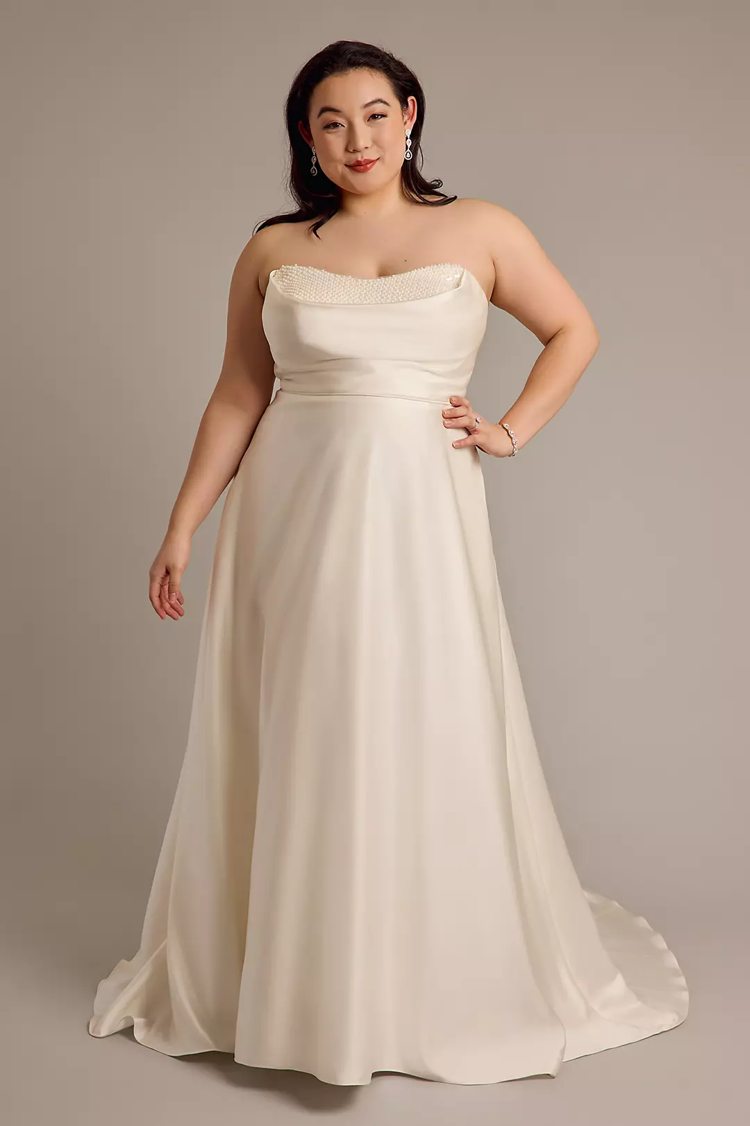 Strapless Satin Wedding Dress with Pearl Bodice - Image 12