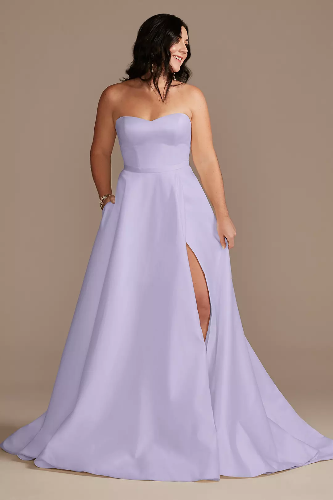 Strapless Satin Wedding Dress with Slit - Image 14