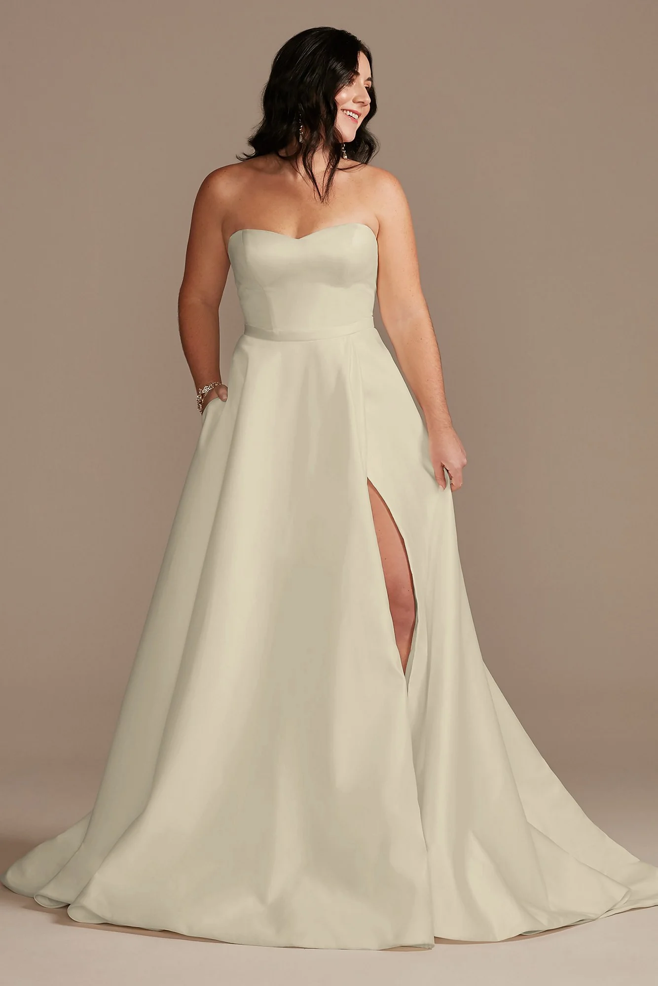 Strapless Satin Wedding Dress with Slit - Image 20