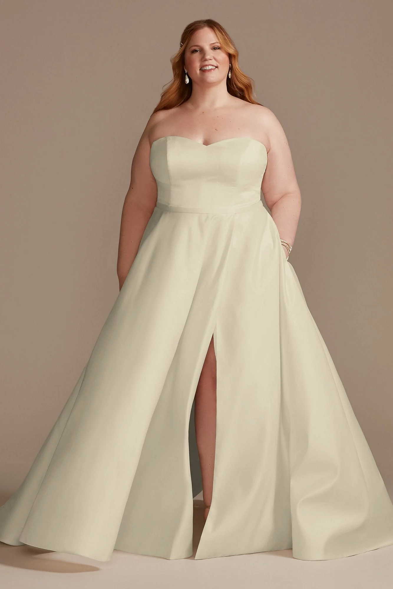Strapless Satin Wedding Dress with Slit - Image 22