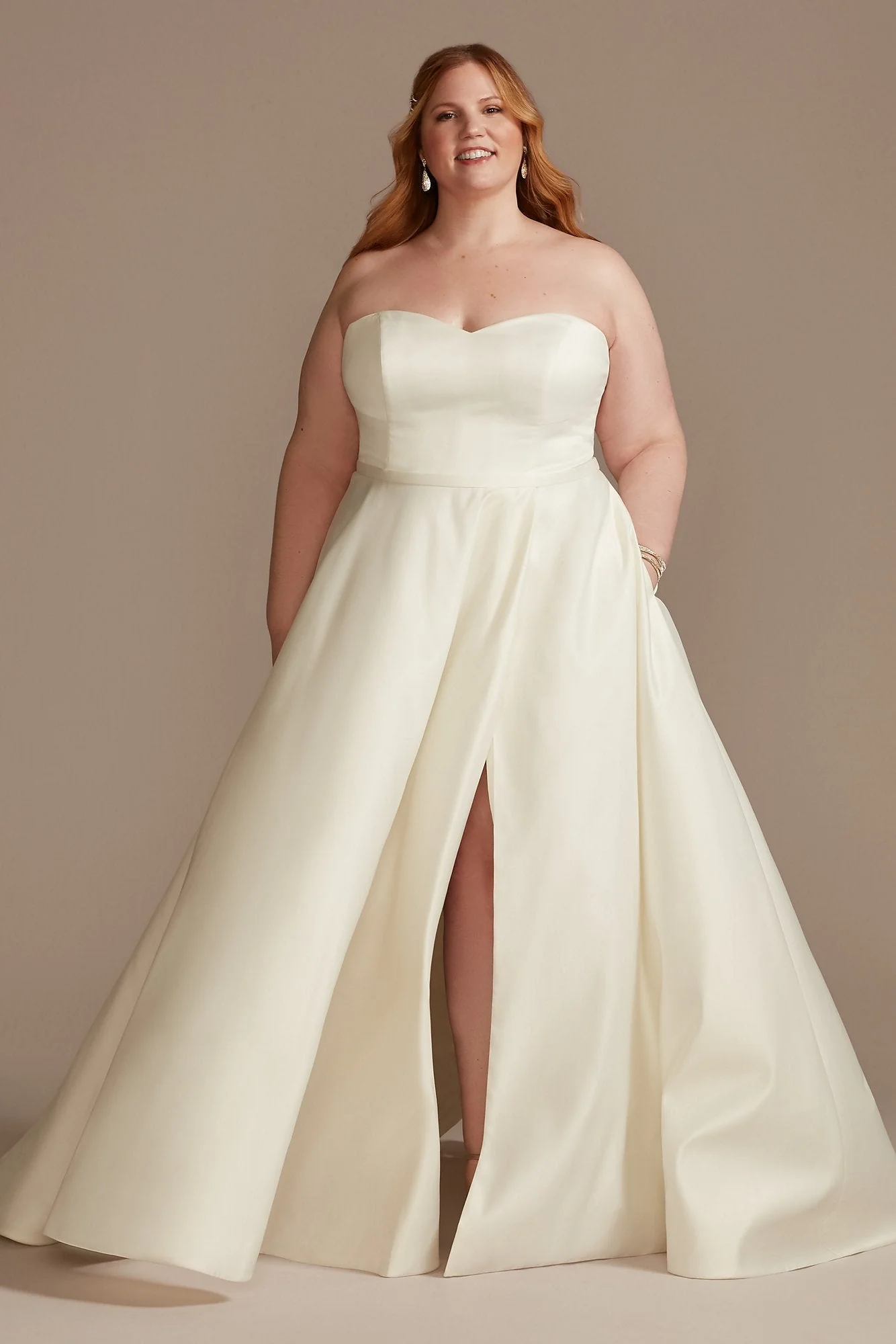 Strapless Satin Wedding Dress with Slit - Image 25