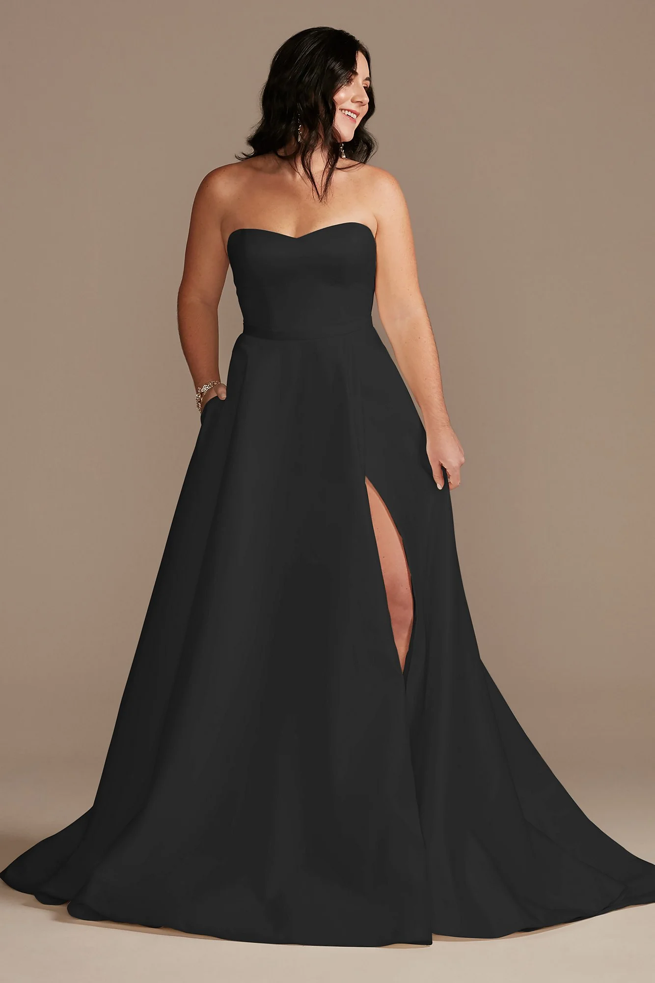 Strapless Satin Wedding Dress with Slit - Image 26