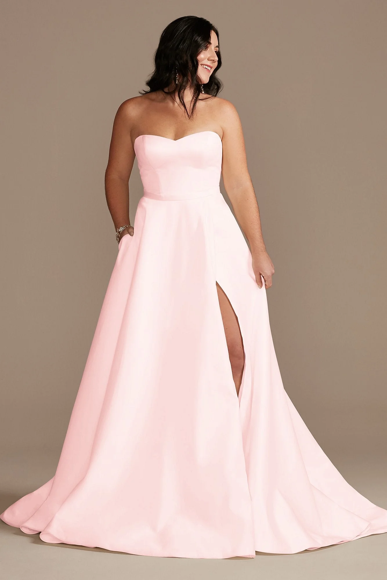 Strapless Satin Wedding Dress with Slit - Image 29
