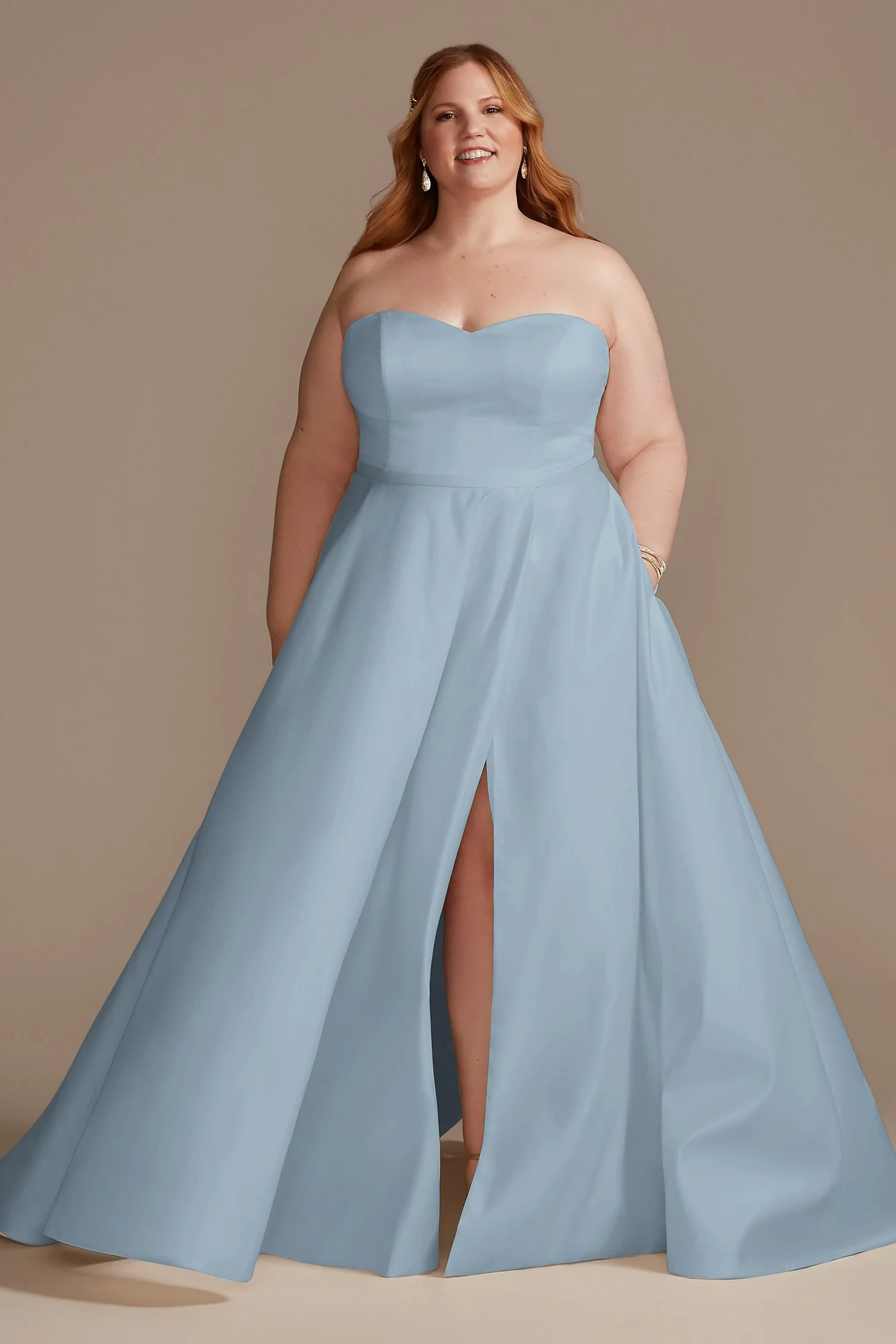 Strapless Satin Wedding Dress with Slit - Image 3