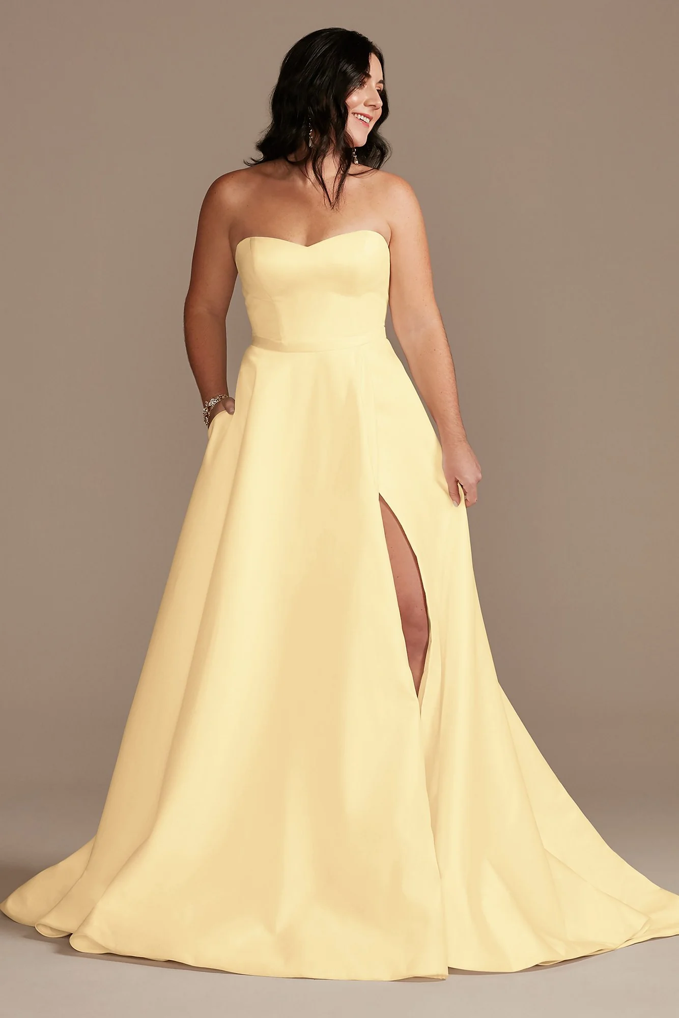 Strapless Satin Wedding Dress with Slit - Image 34