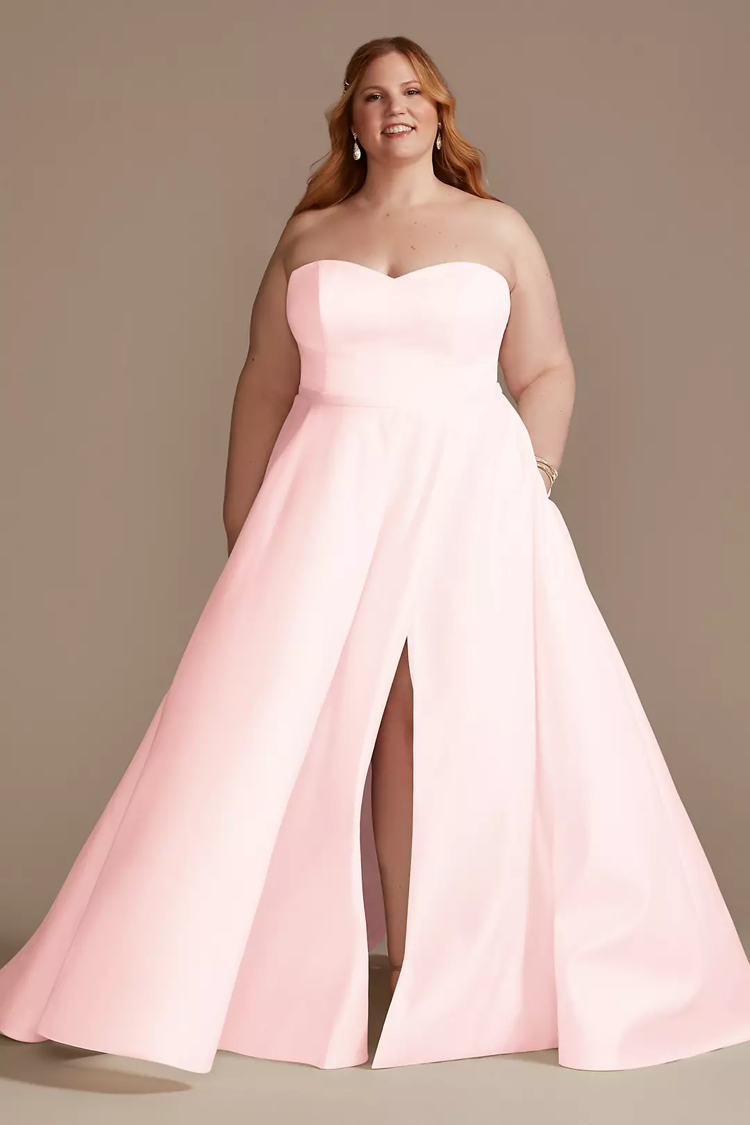 Strapless Satin Wedding Dress with Slit - Image 36
