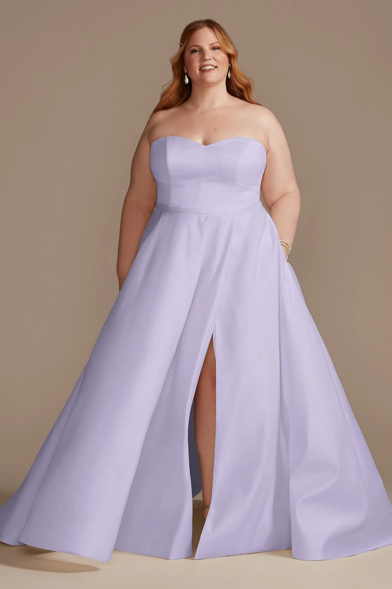 Strapless Satin Wedding Dress with Slit - Image 38