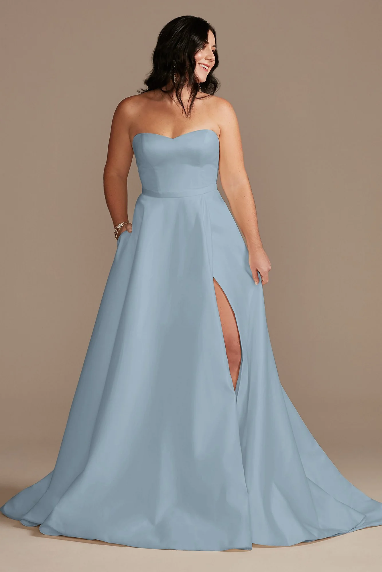 Strapless Satin Wedding Dress with Slit - Image 4