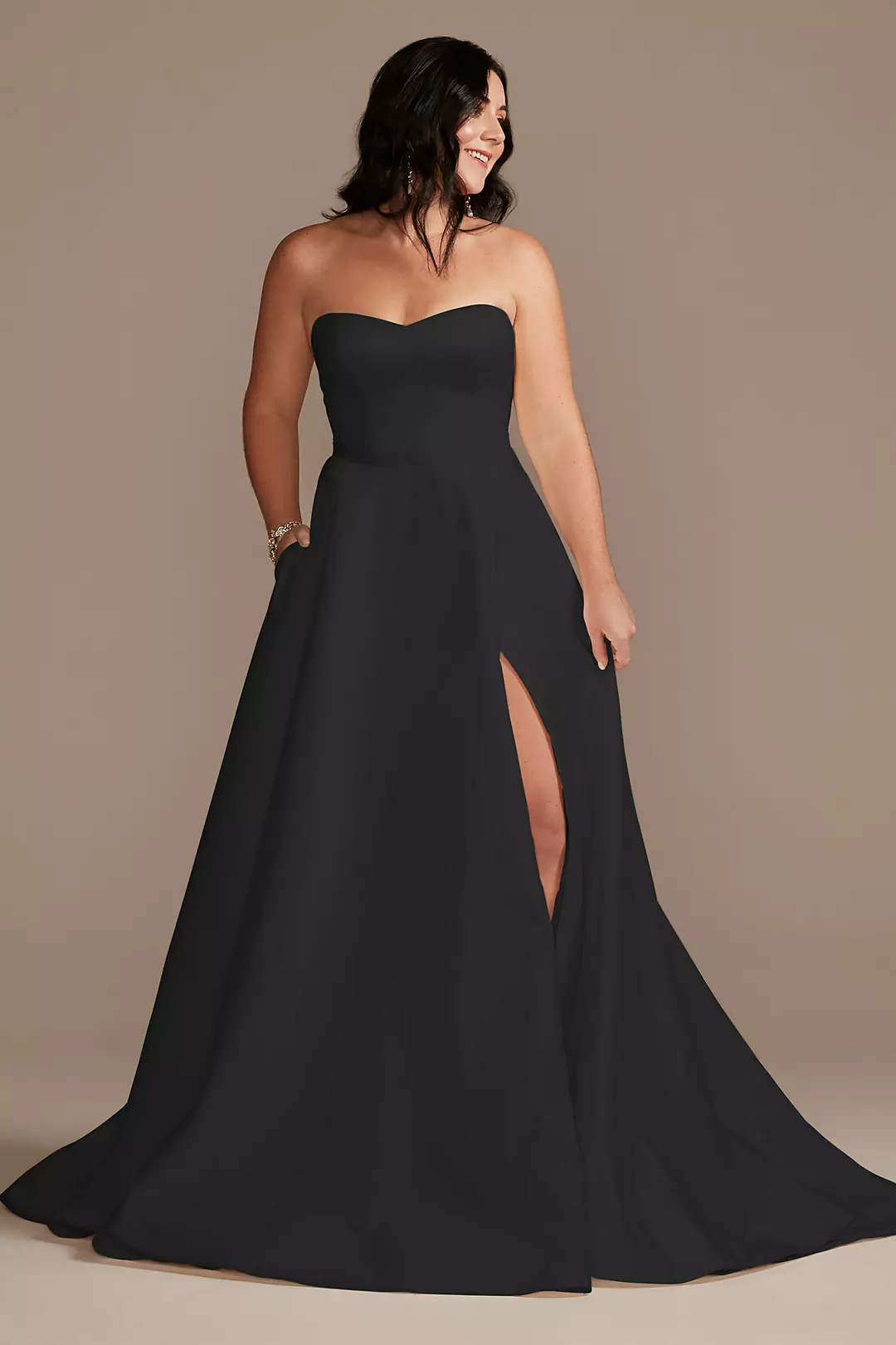Strapless Satin Wedding Dress with Slit - Image 46