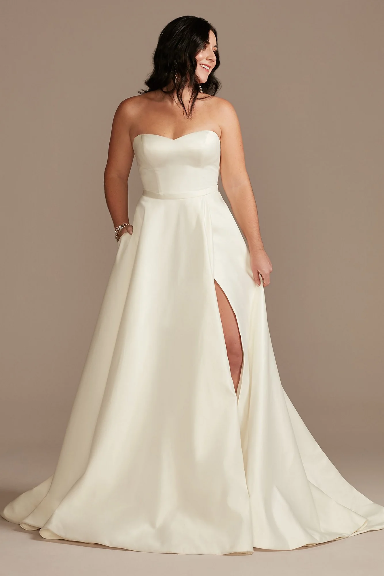 Strapless Satin Wedding Dress with Slit - Image 5