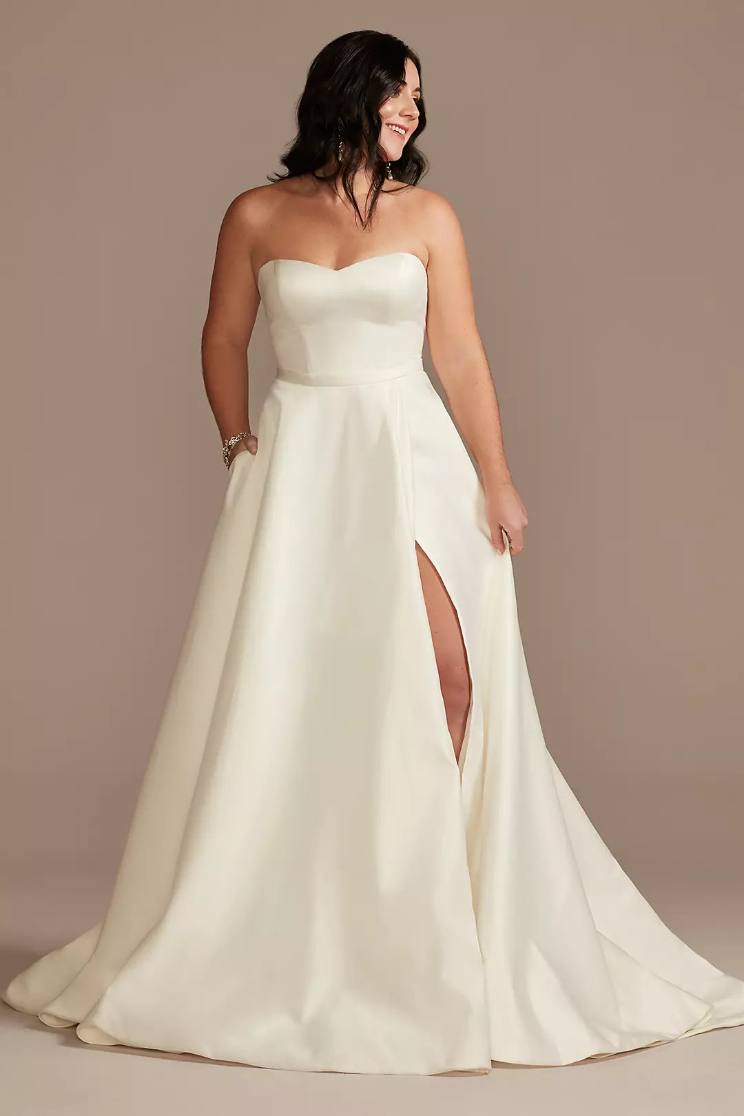 Strapless Satin Wedding Dress with Slit - Image 51