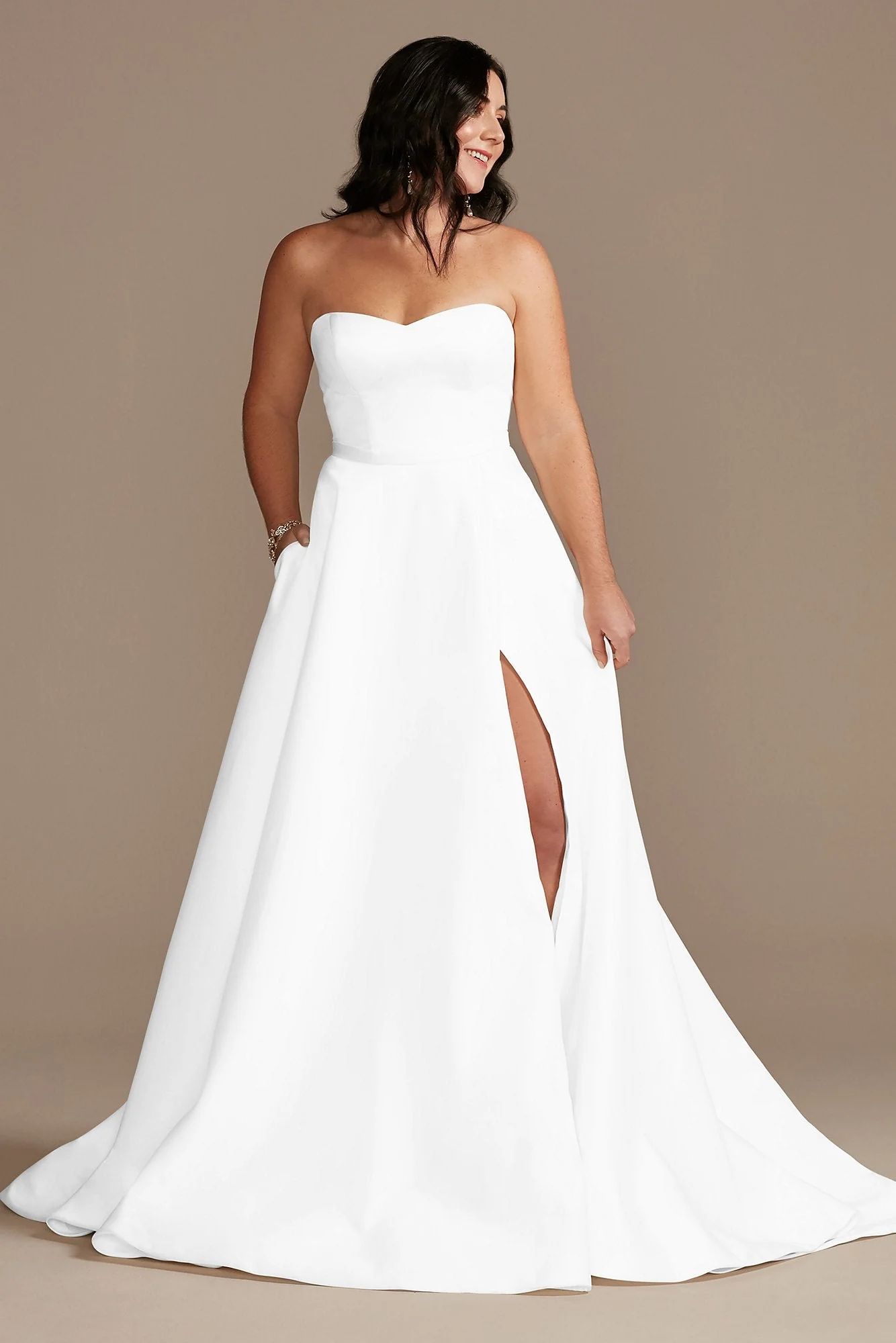 Strapless Satin Wedding Dress with Slit - Image 56