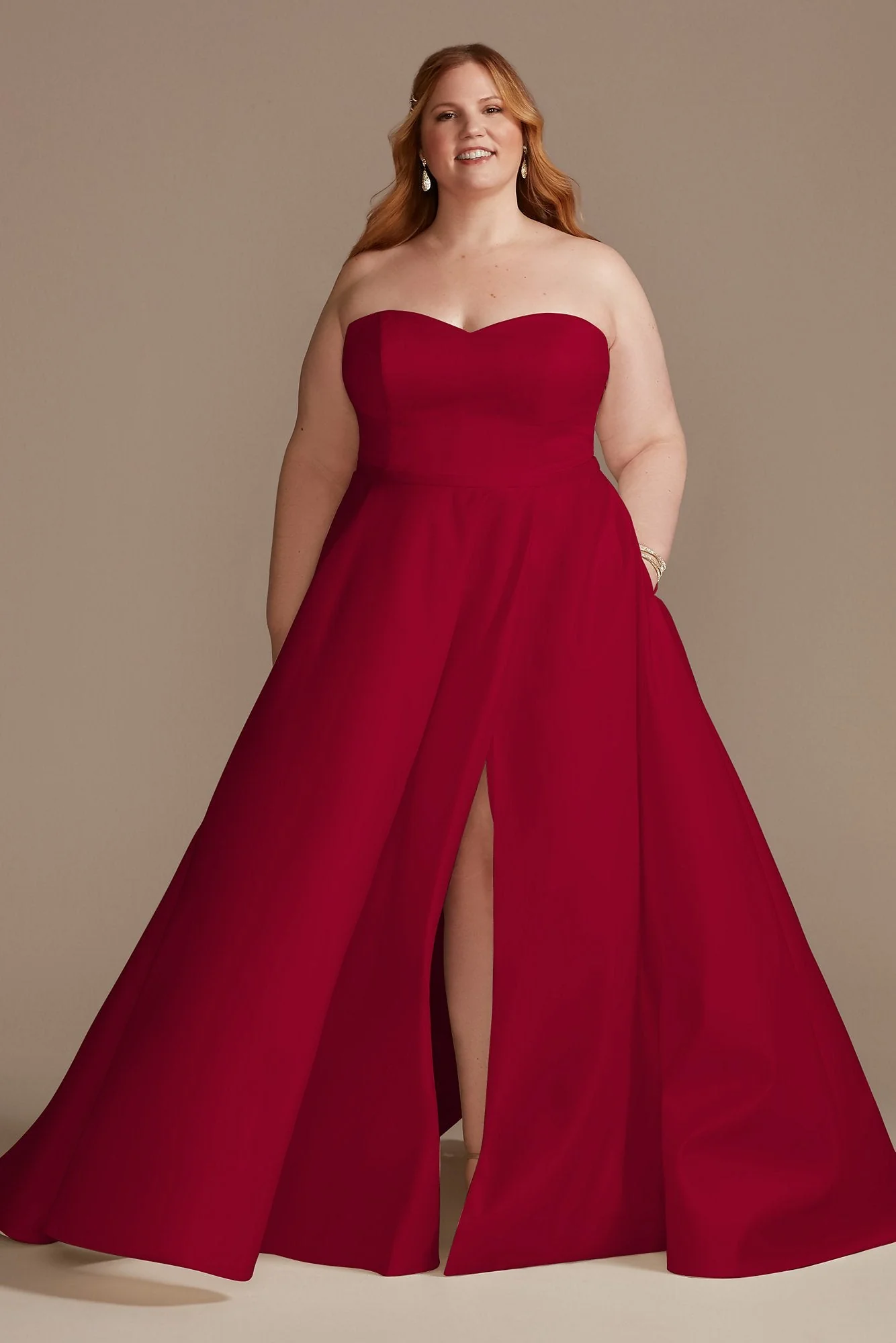 Strapless Satin Wedding Dress with Slit - Image 60