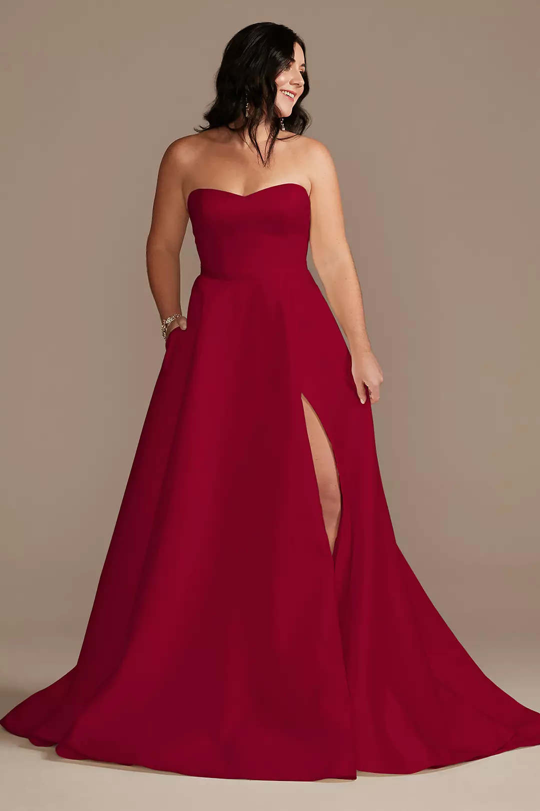 Strapless Satin Wedding Dress with Slit - Image 61