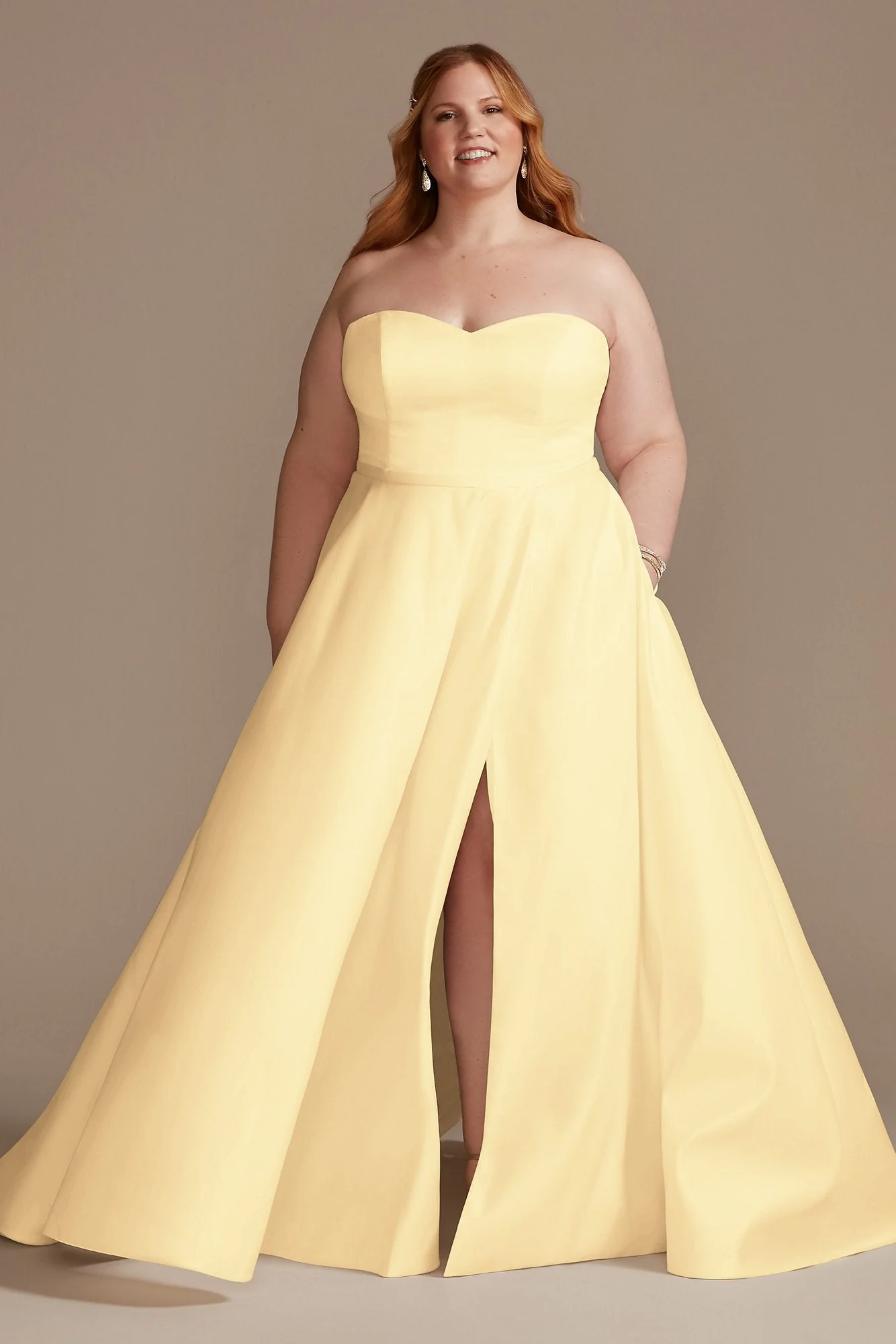 Strapless Satin Wedding Dress with Slit - Image 63