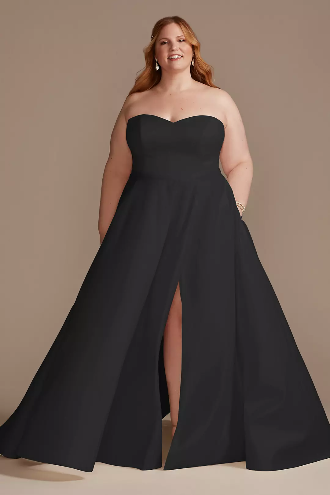 Strapless Satin Wedding Dress with Slit - Image 65