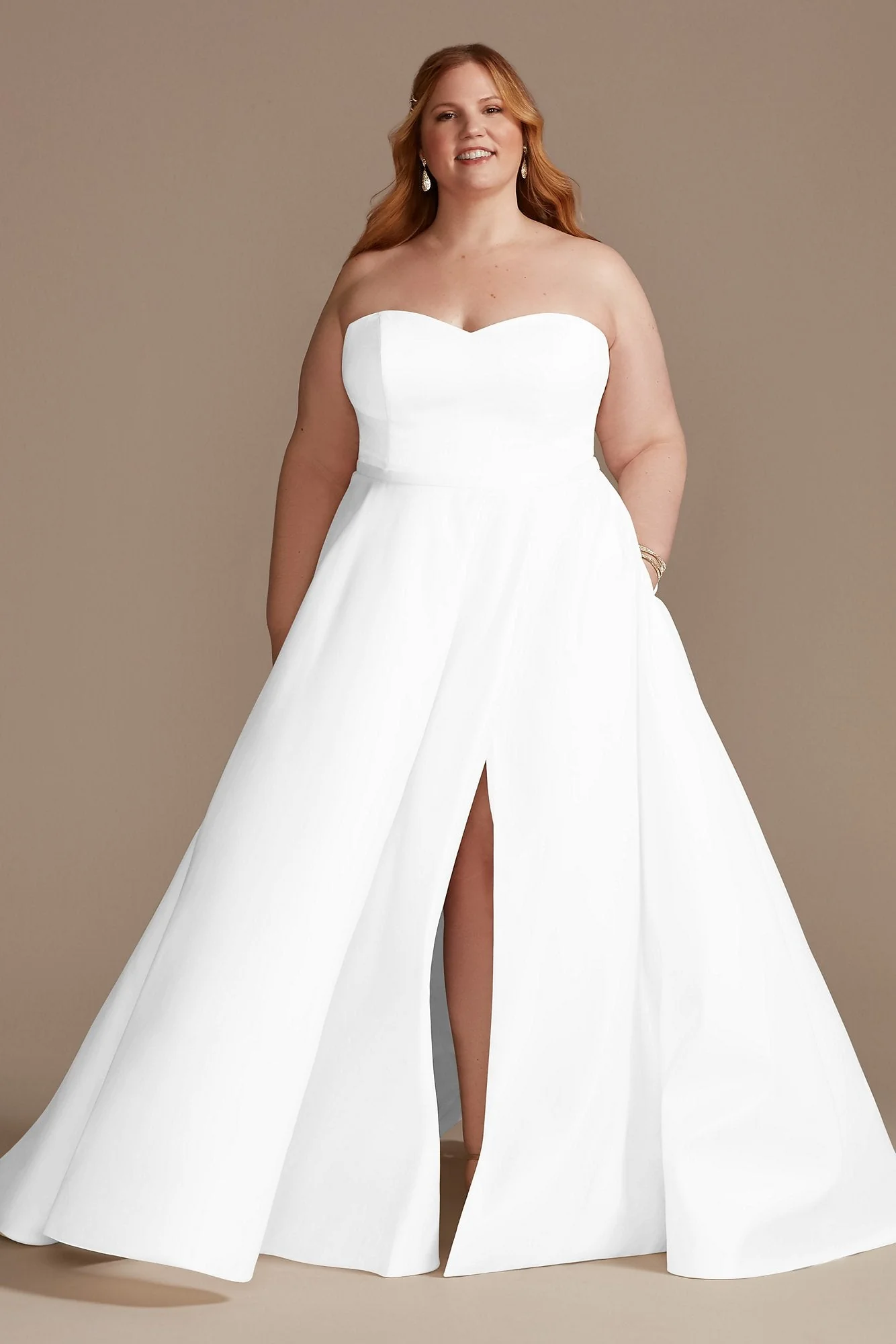 Strapless Satin Wedding Dress with Slit - Image 67