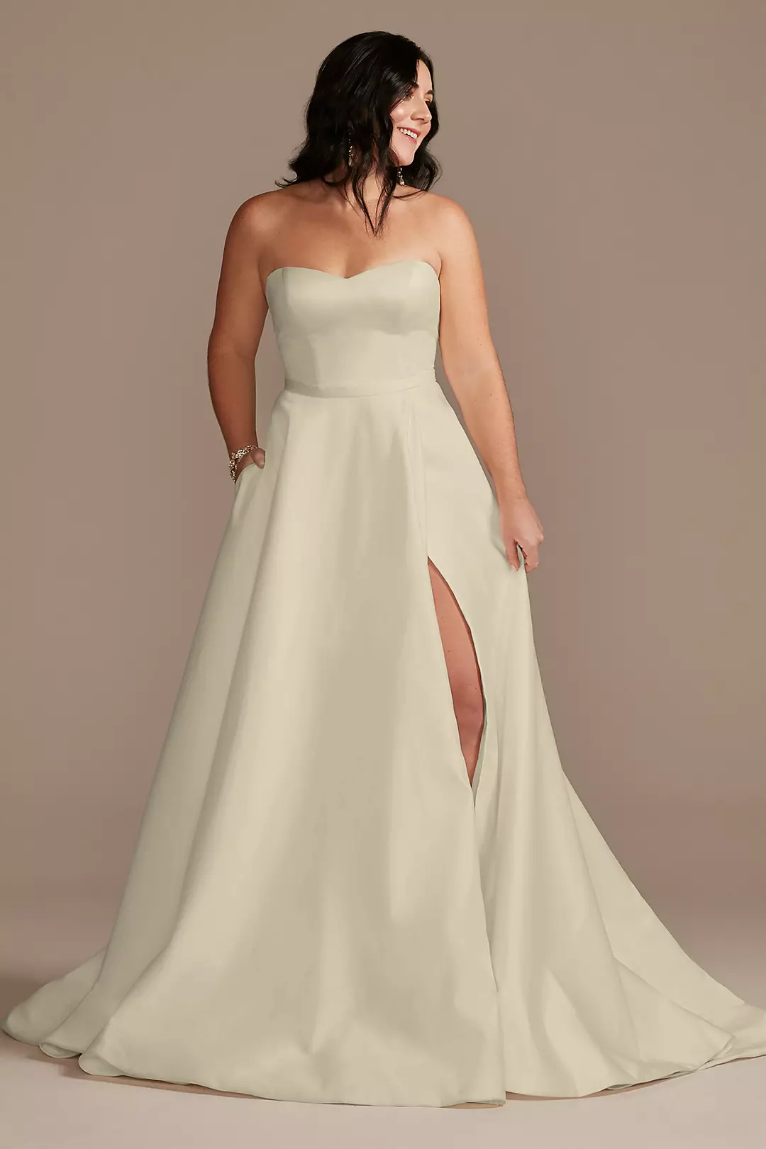 Strapless Satin Wedding Dress with Slit - Image 70