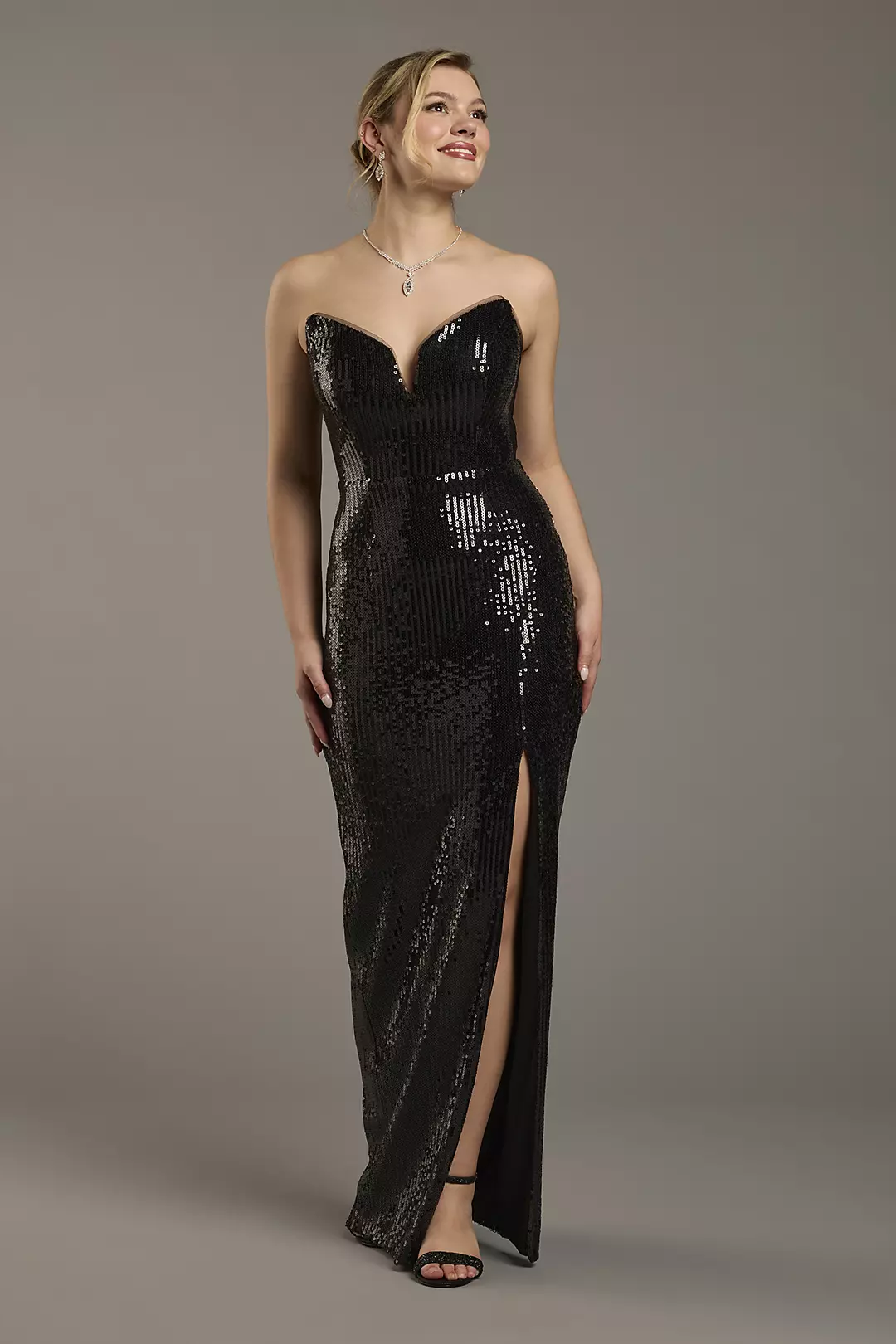 Strapless Sequin Notch Neckline Sheath Dress - Image 13