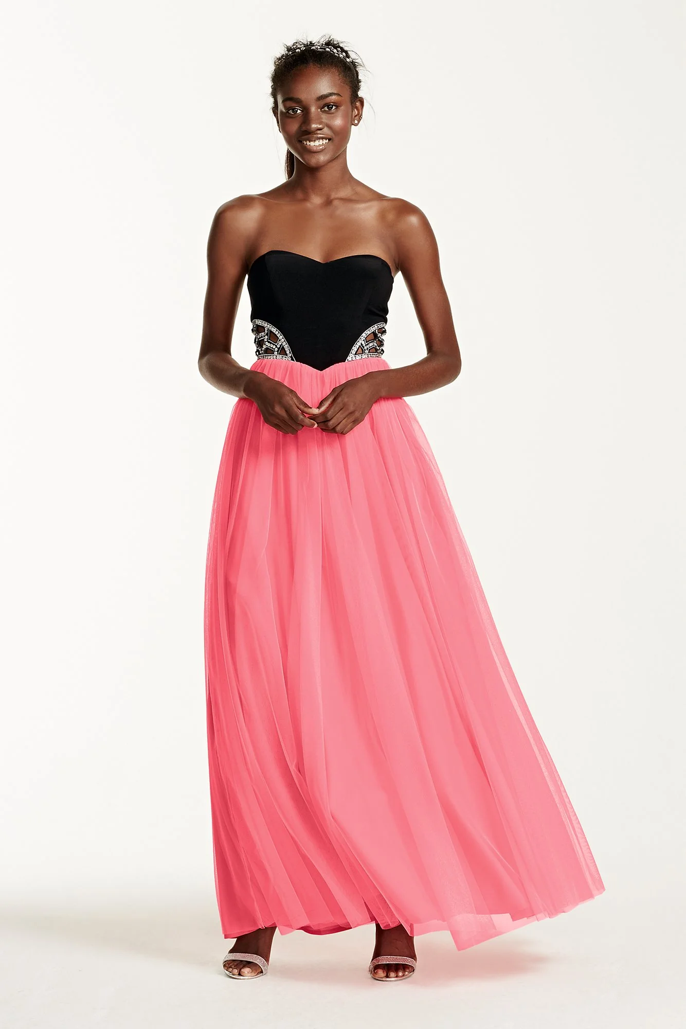 Strapless Sequin Side Cutout Ball Gown
