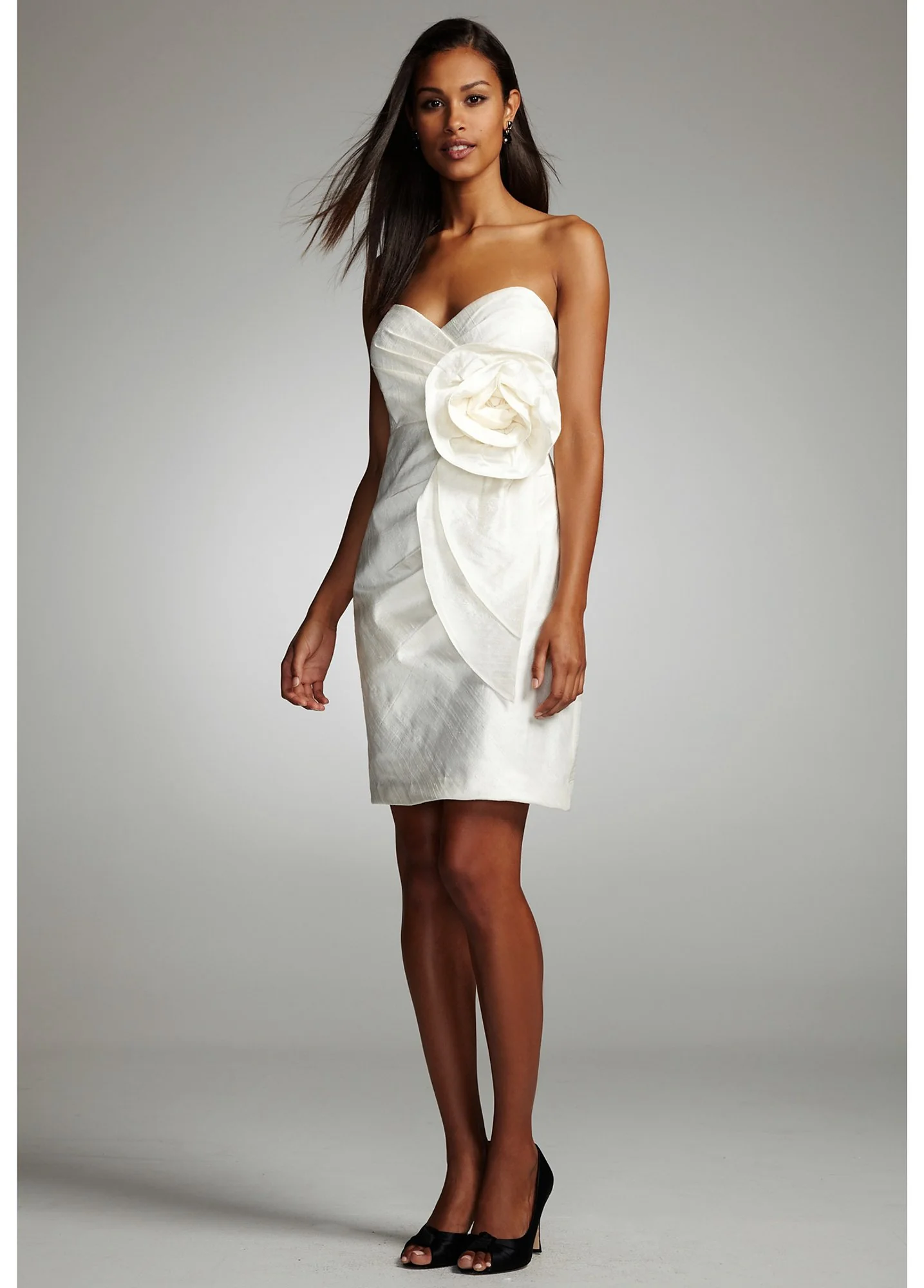 Strapless Shantung Sheath Dress with Flower Detail
