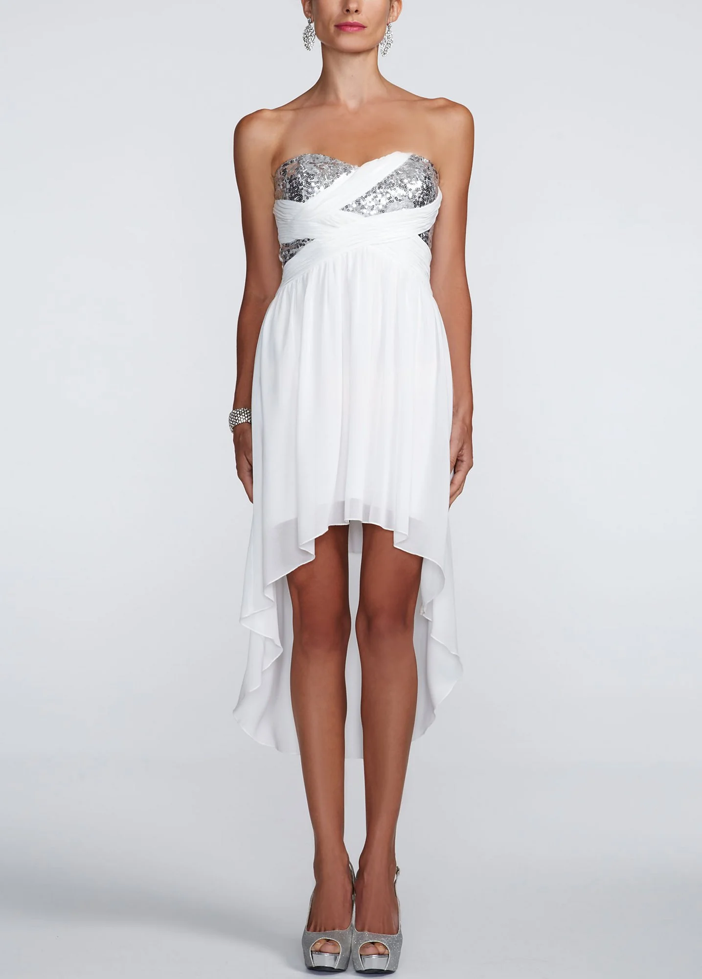 Strapless Sheer Matte Dress with Sequin Bodice