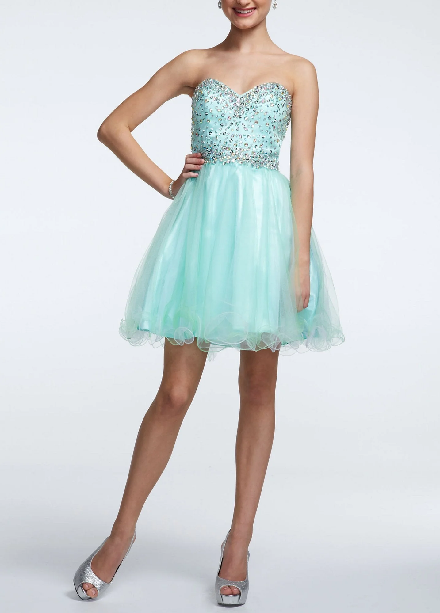 Strapless Short Ball Gown with Jeweled Bodice
