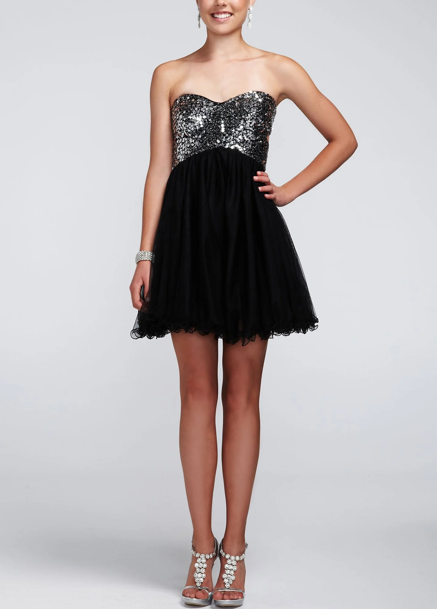 Strapless Short Dress with Tulle Skirt and Sequin