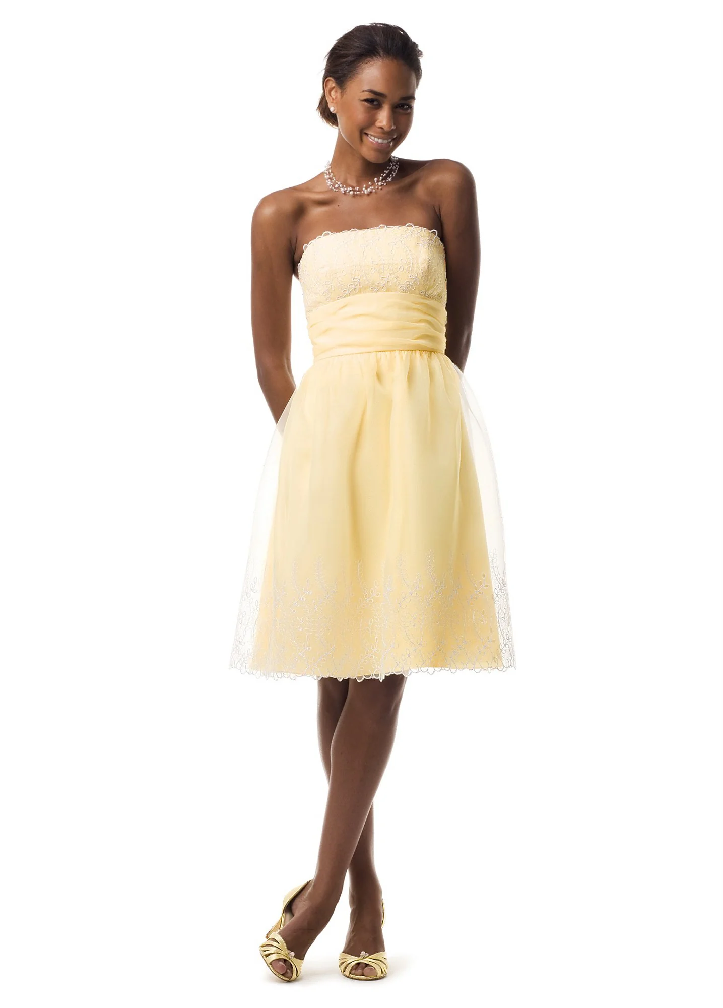 Strapless Short Organza Dress with Ruched Waist
