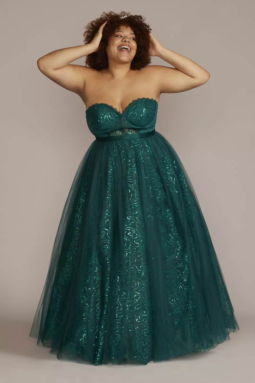 Strapless Sparkle Illusion Corset Ball Gown - Image 6