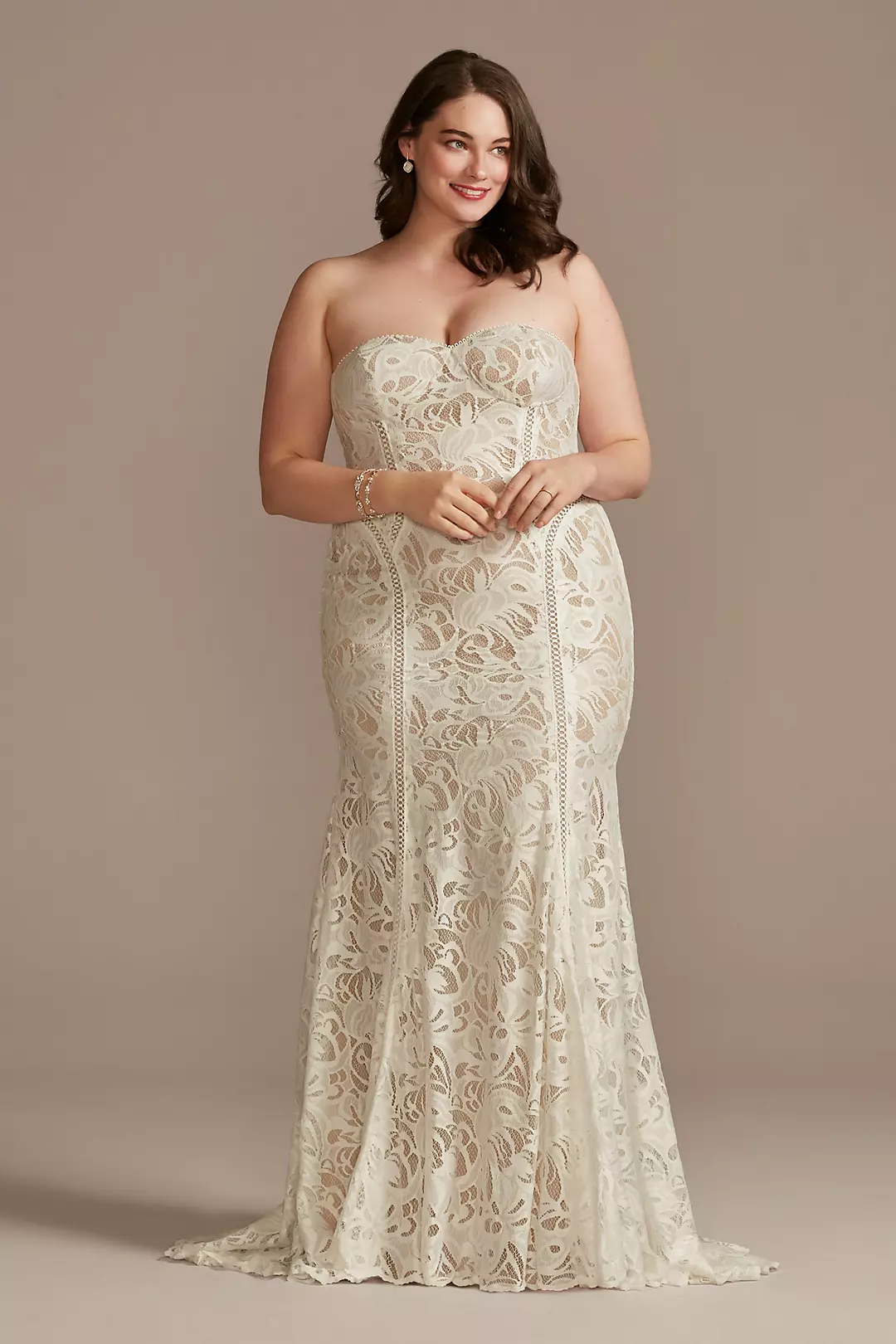 Strapless Stretch Lace Petite Wedding Dress - Image 15
