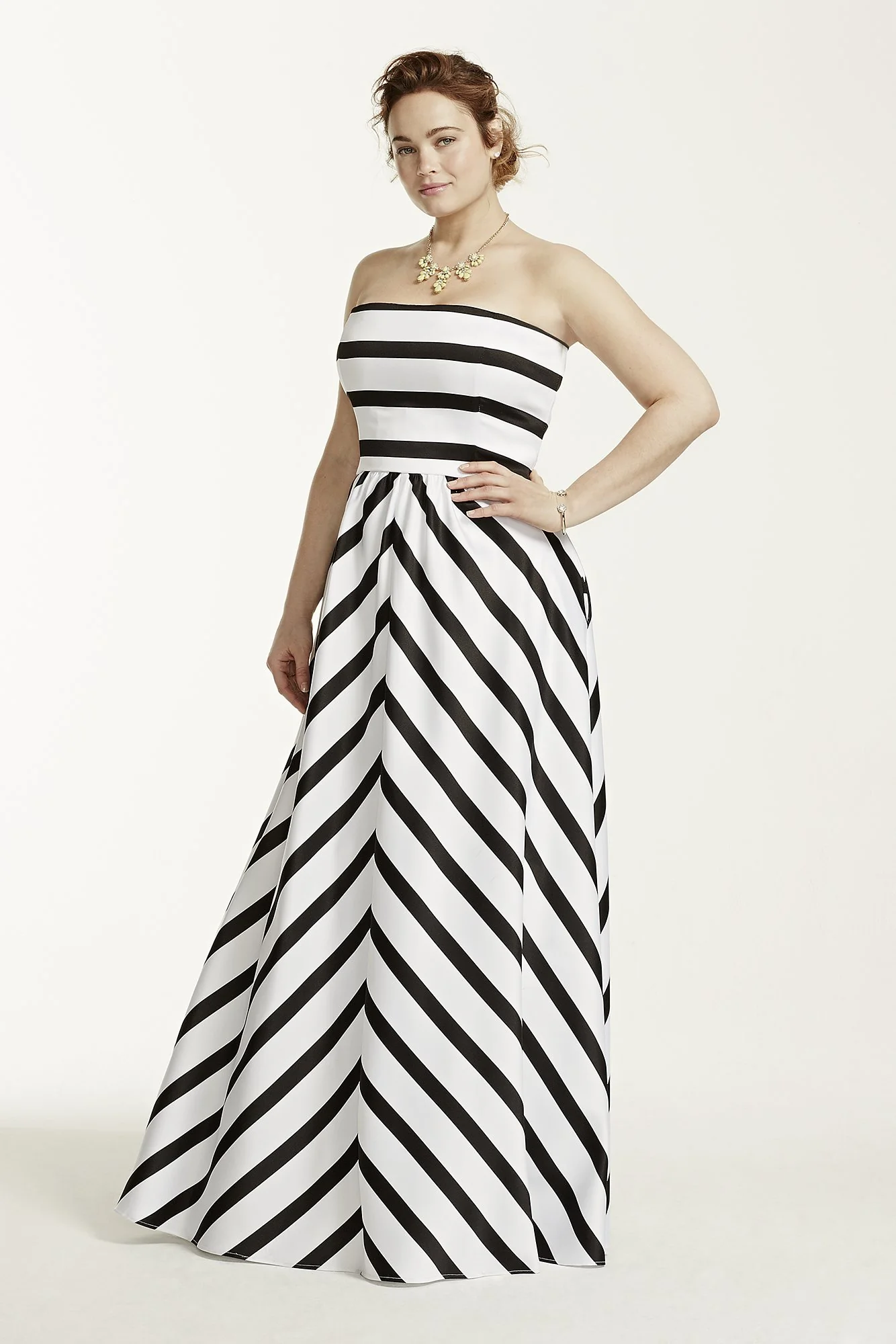 Strapless Striped Ball Gown