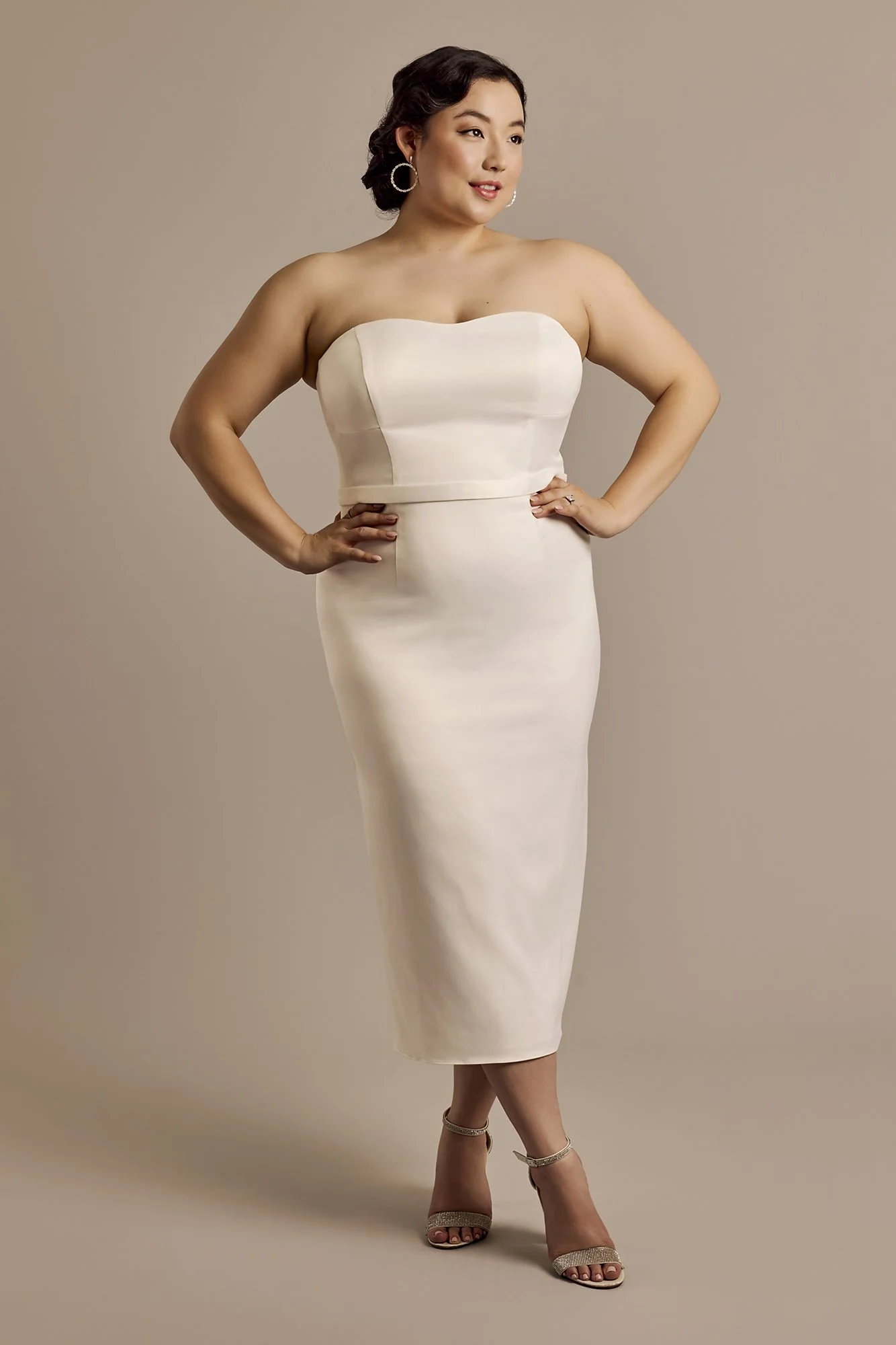 Strapless Sweetheart Sheath Midi Dress with Bow