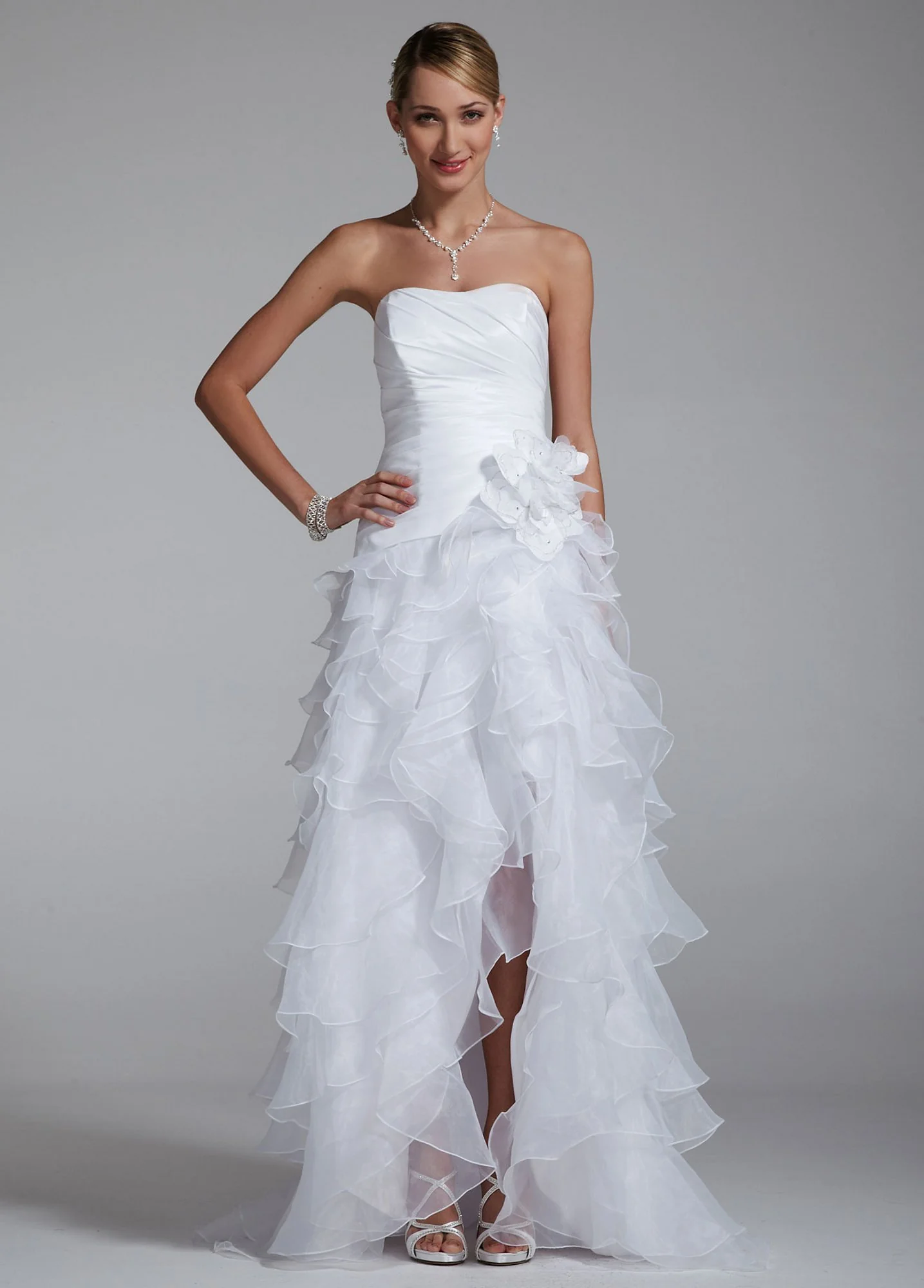 Strapless Taffeta High Low Ruffle Skirt Gown - Image 3