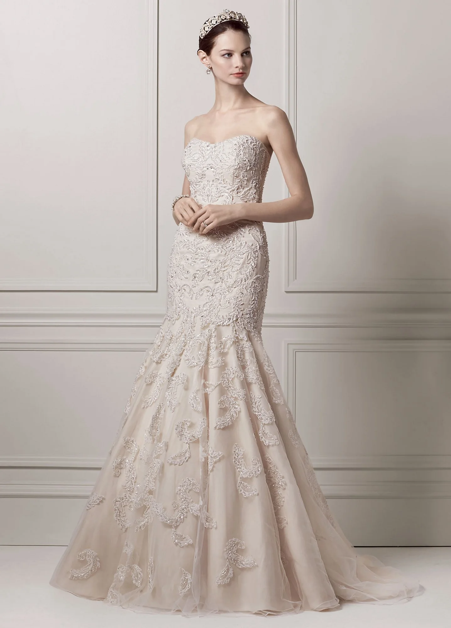 Strapless Trumpet All Over Lace and Beaded Gown - Image 2