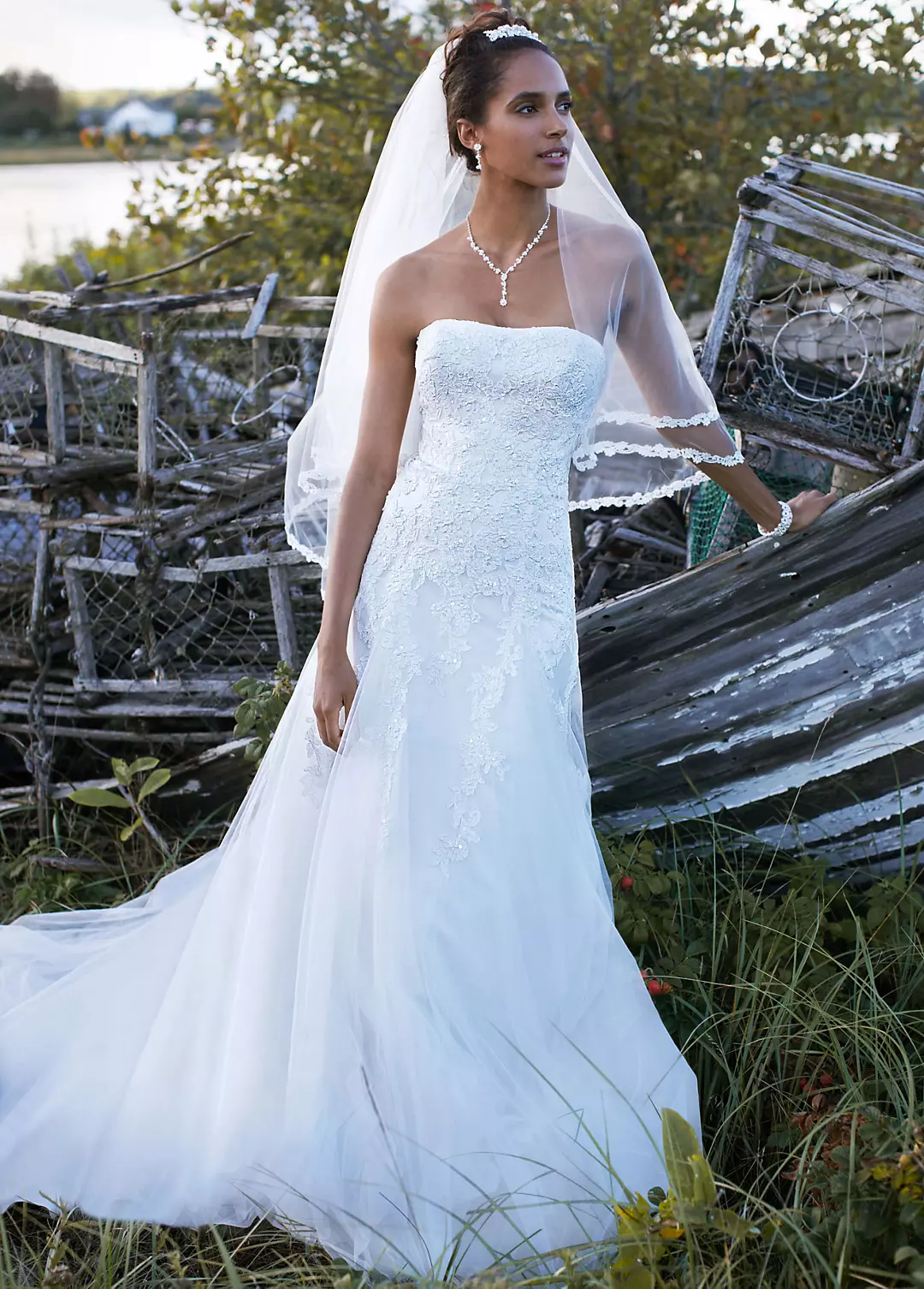 Strapless Tulle A-line Gown with Beaded Appliques - Image 5