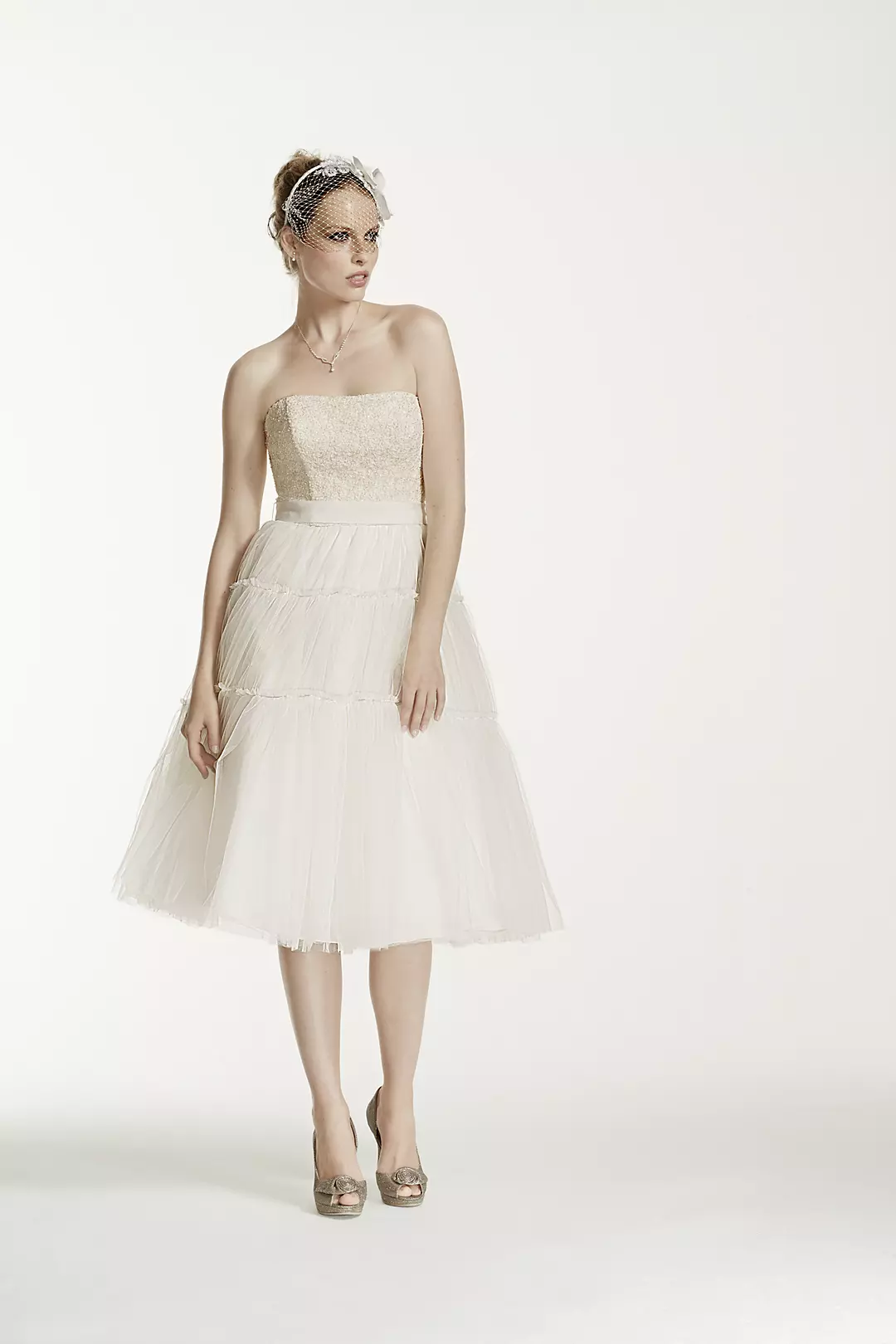 Strapless Tulle and Lace Tea Length Dress - Image 7