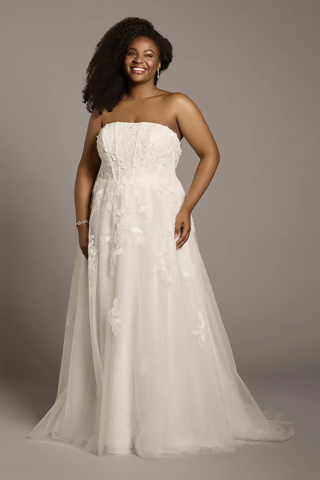 Strapless Tulle Ball Gown with 3D Flower Appliques - Image 11