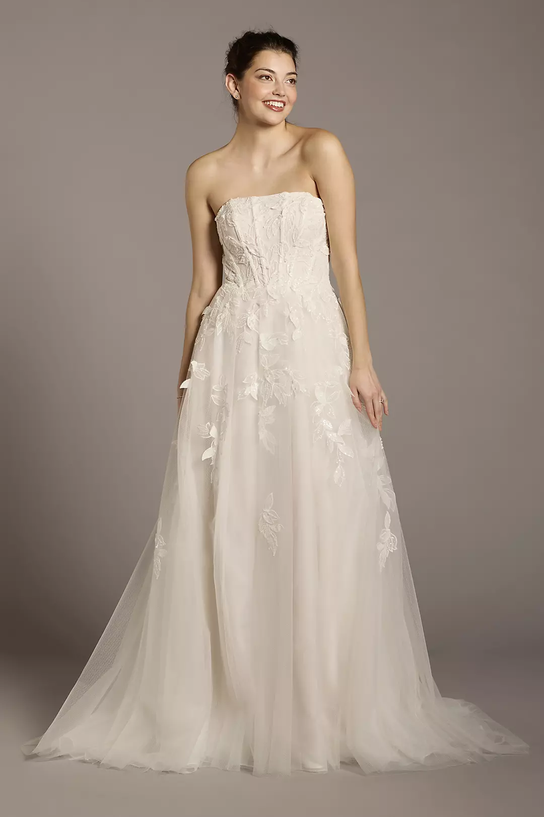 Strapless Tulle Ball Gown with 3D Flower Appliques - Image 7