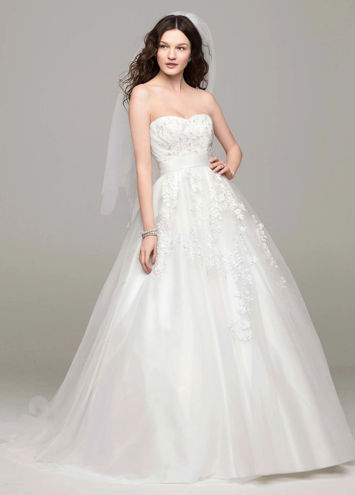 Strapless Tulle Ball Gown with Beaded Appliques