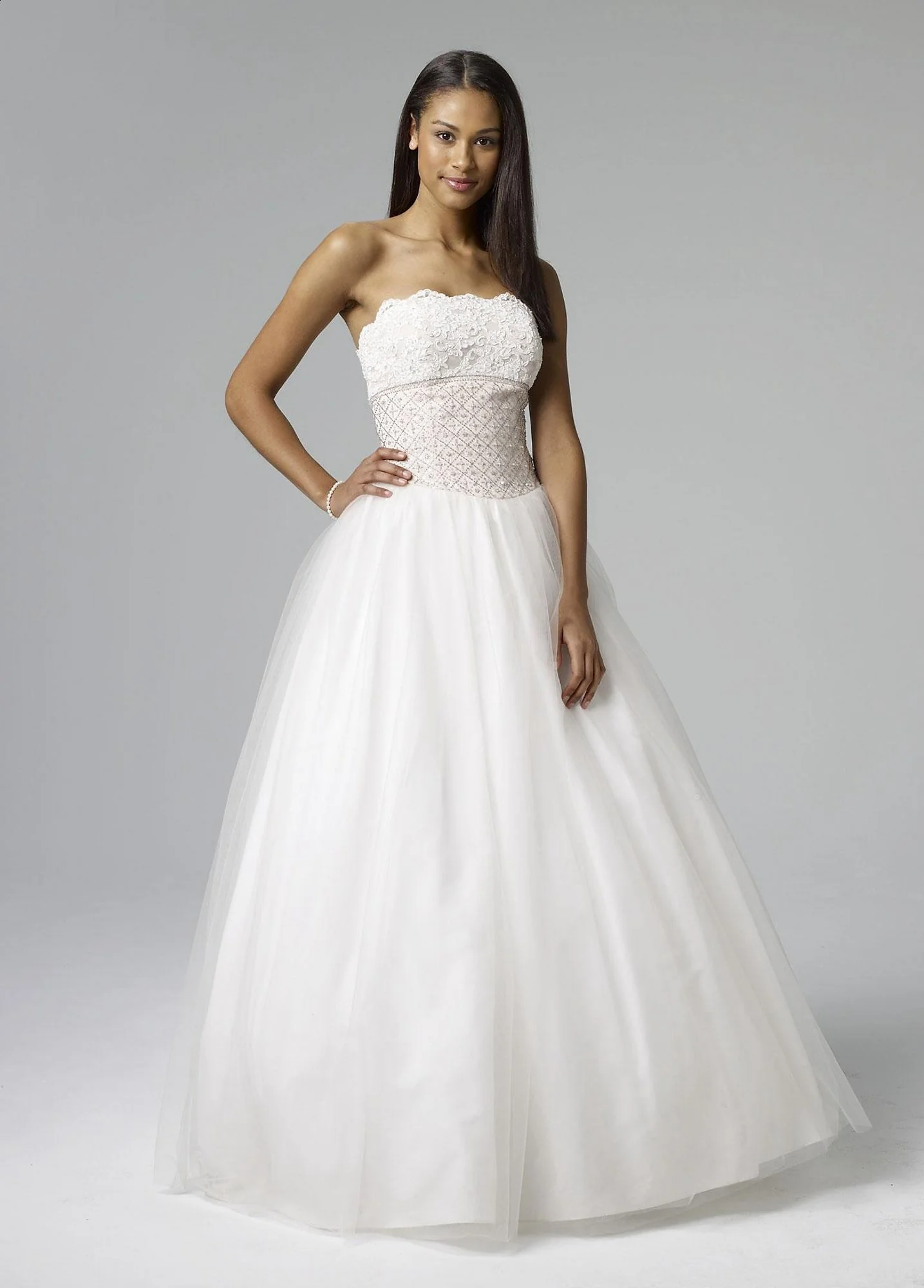 Strapless Tulle Ball Gown with Beaded Corded Lace