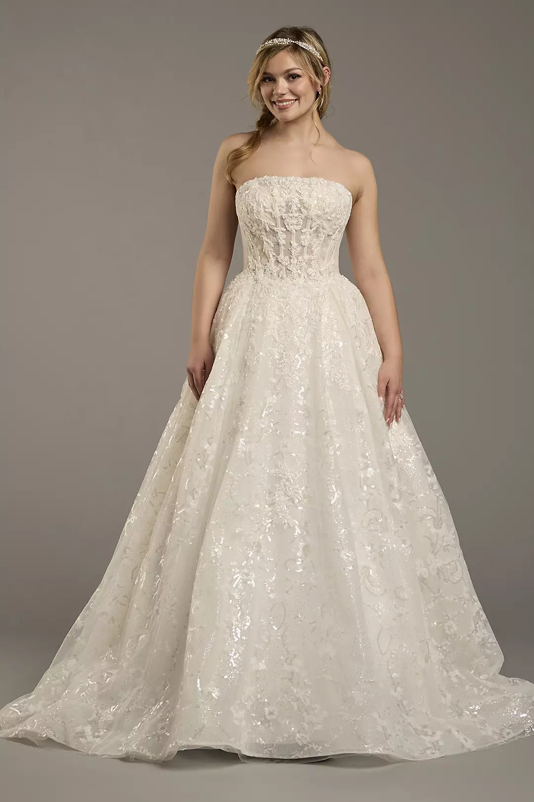 Strapless Tulle Ball Gown with Lace Appliques - Image 2