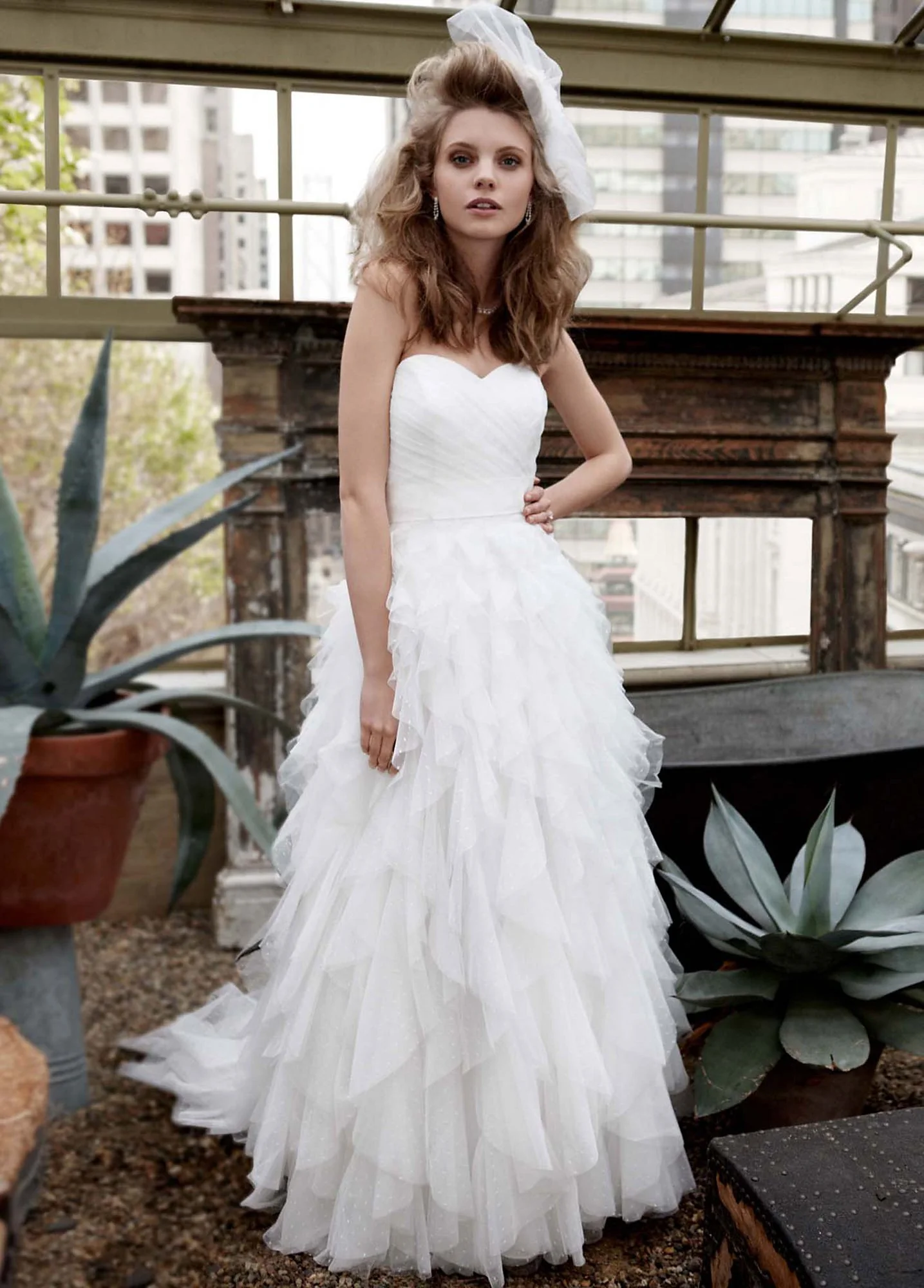 Strapless Dot Tulle Ball Gown with Ruffle Skirt - Image 2