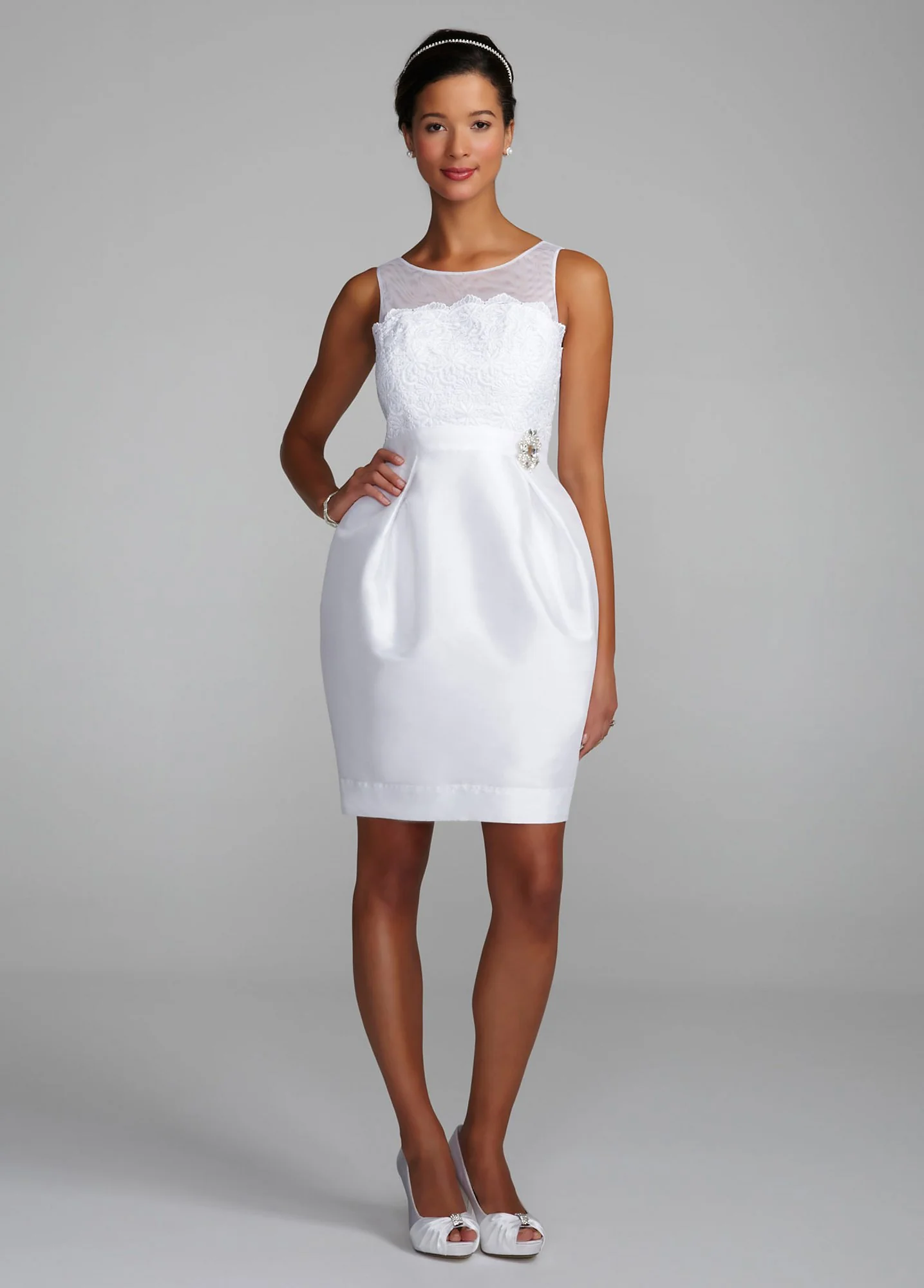 Strapless Tulle Illusion Dress with Taffeta Skirt