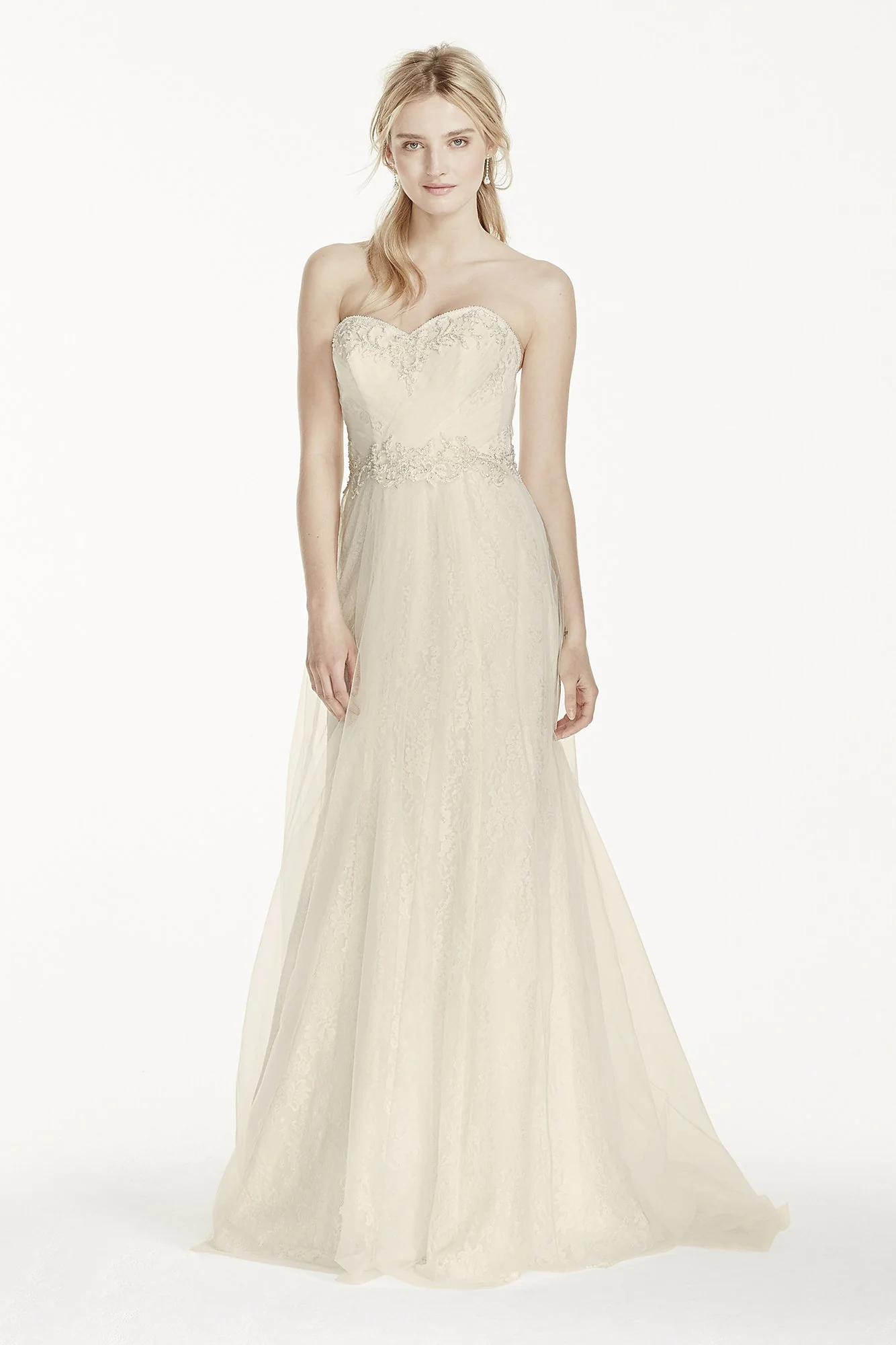 Strapless Tulle Over Lace Sheath Wedding Dress - Image 2