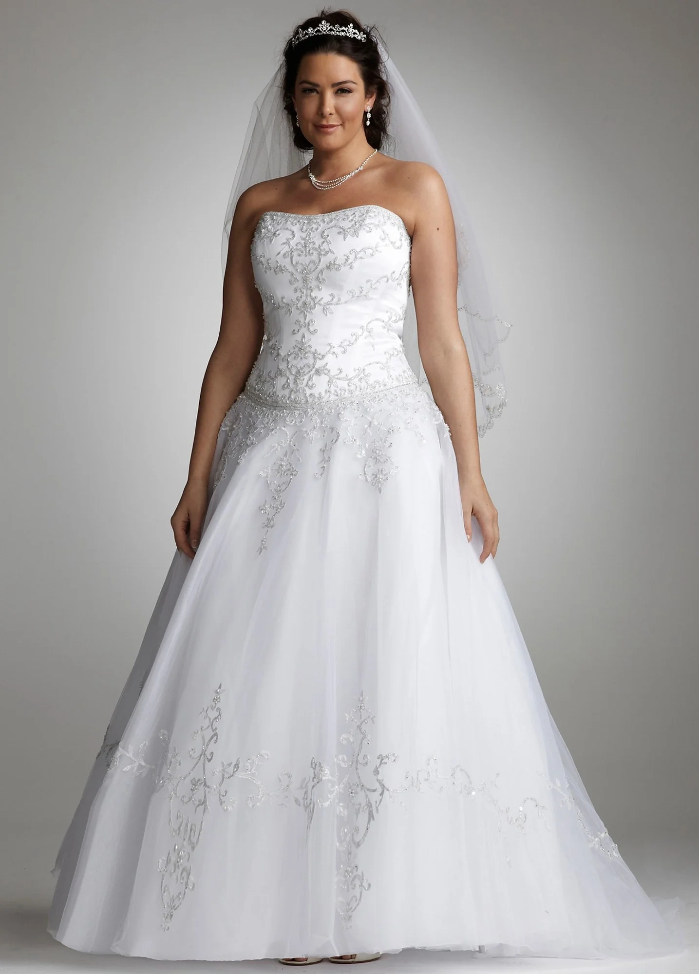 Strapless Tulle Plus Ball Gown with Satin Bodice