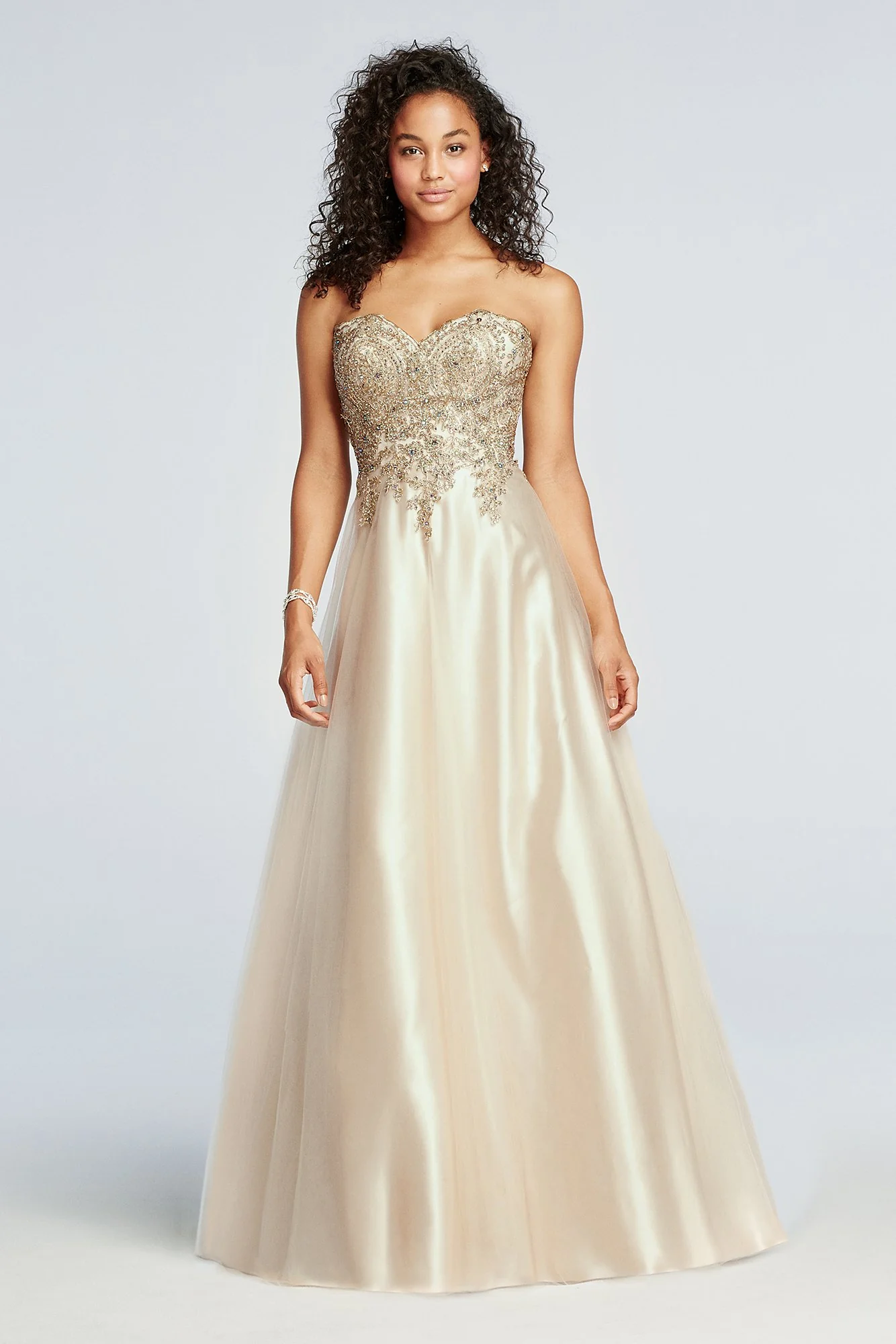 Strapless Tulle Prom Dress with Lace Embroidery