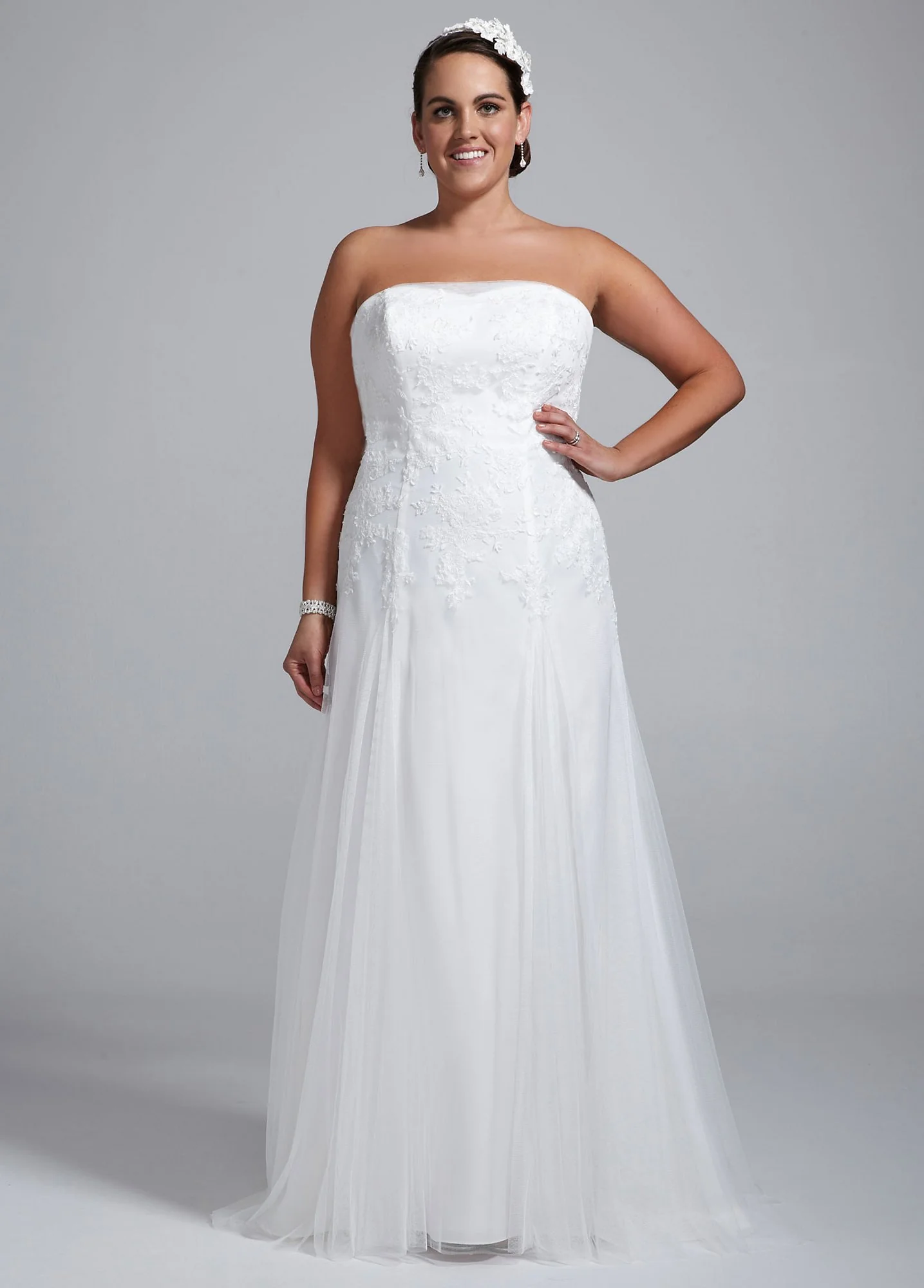 Strapless Tulle Wedding Gown with Lace Embroidery - Image 2